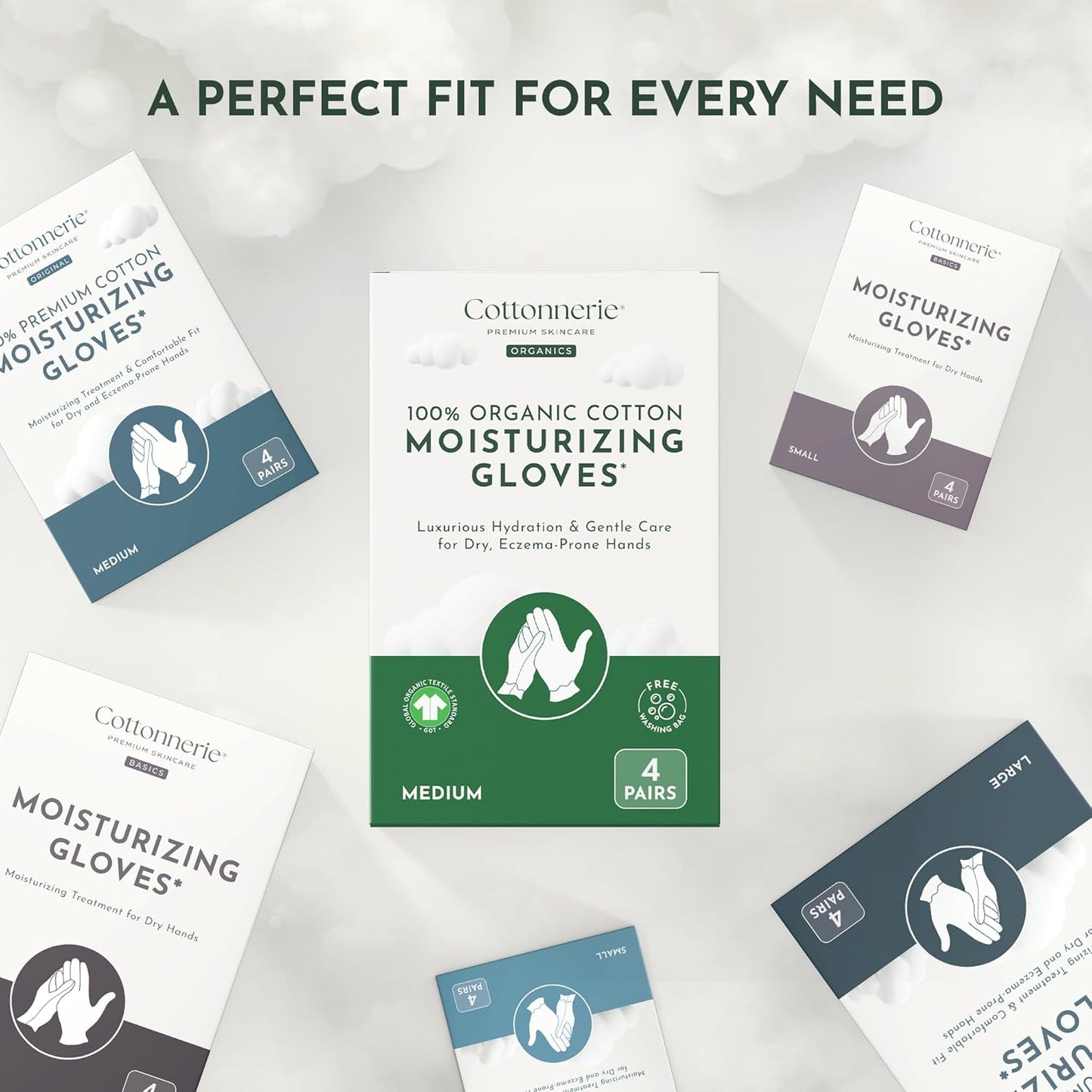 Cottonnerie Organic Cotton Gloves for Dry Hands Sleeping, Moisturizing Gloves Overnight, Hand Moisturizer Gloves, Moisture Gloves for Dry Hands Overnight, Sleeping Gloves, Large 4 Pairs