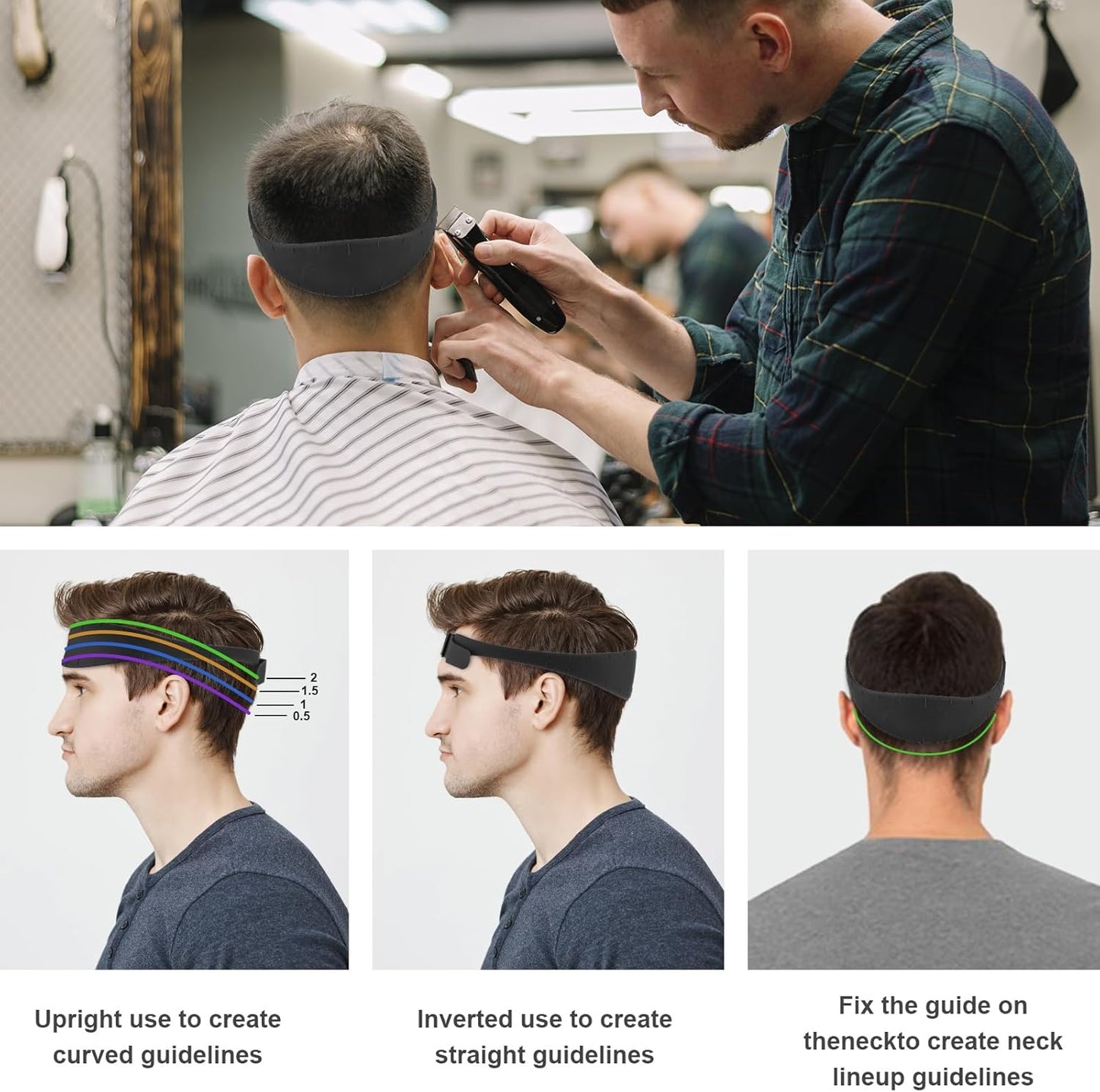 Neckline Shaving Template and Hair Trimming Guide (Black), Silicone Curved Haircut Band for DIY Haircutting Creating Clean Straight Neck Hairline, Fade and Taper Guide for Hair Clippers