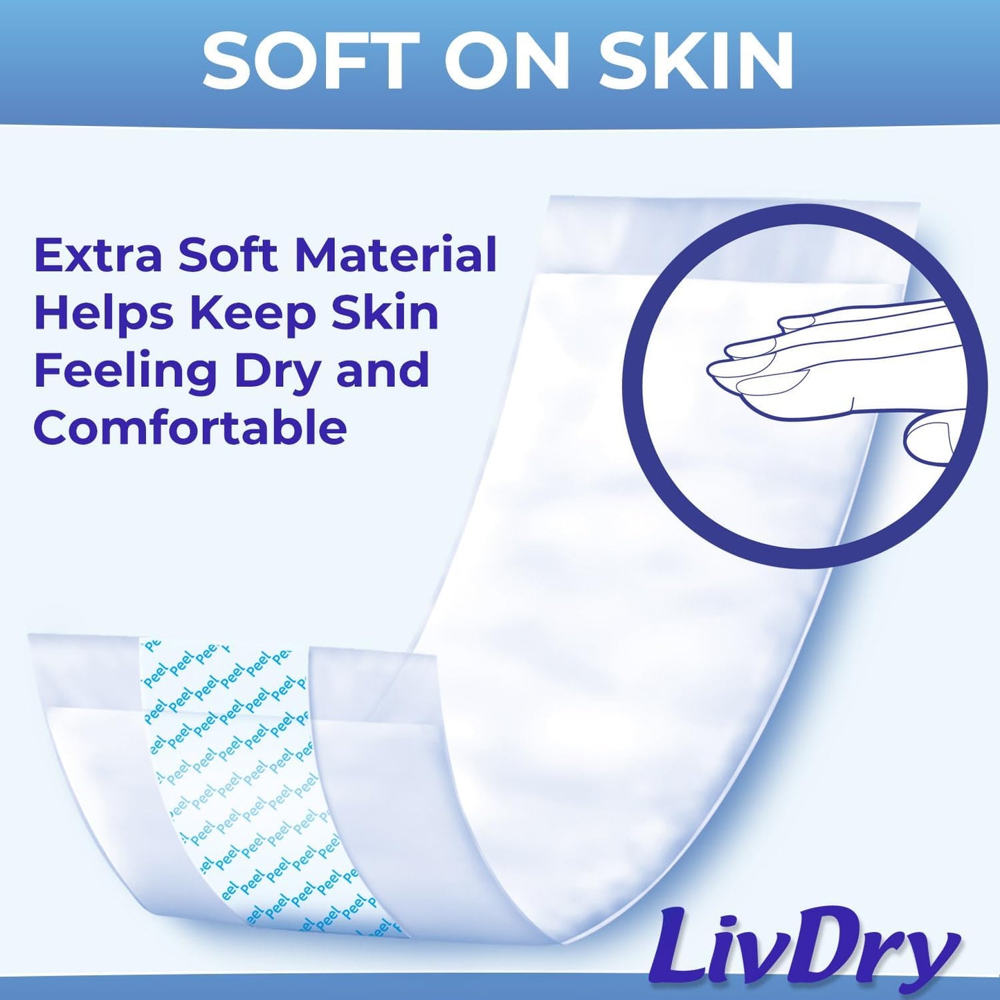 LivDry Incontinence Booster Pads, Use with Adult Diapers for Women and Men, Extra Comfort Softness, Disposable Pad (20 Count, Regular Length)