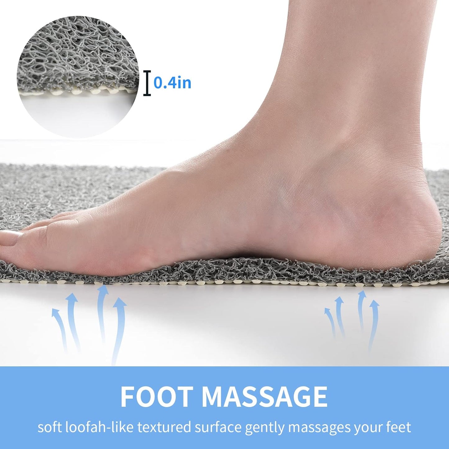 Non-Slip Shower Mat Bathtub Mat for Bath Tub,Anti Slip Bath Tub Mat,Floor Mat,Soft PVC Loofah Bathroom Mats,Foot Scrubber Mat,Quick Drying Easy Cleaning Mats for Wet Areas(40 * 16 Grey)