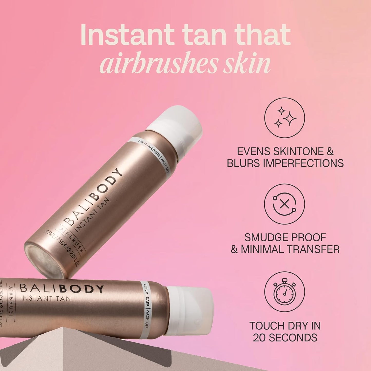 Bali Body Light to Medium Instant Tan + Brush Bundle | Skin Perfecting Aerated Spray, Flawless Airbrushed Bronzed Finish + Washable Self-Tanning Reusable Accessory Tool | Vegan & Cruelty-Free