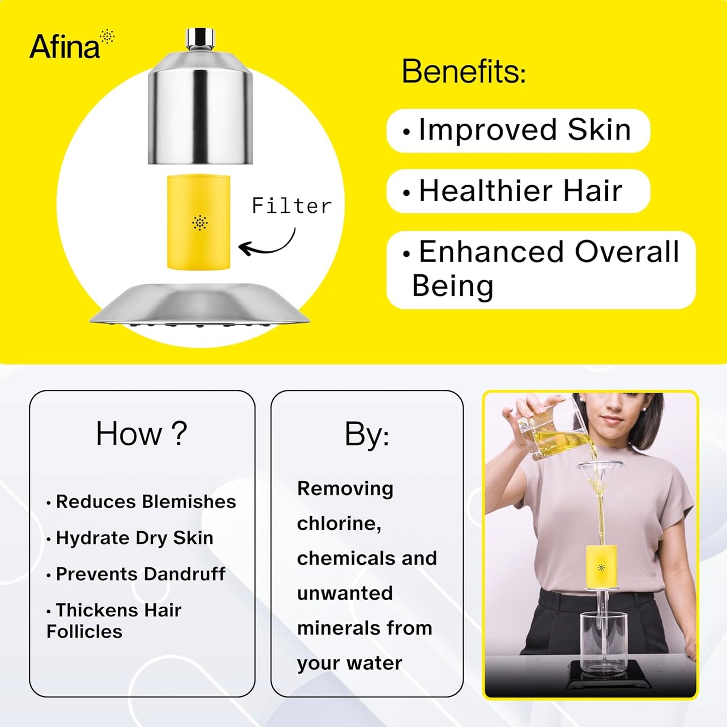 Afina Filtered Shower Head, Shower Filter for Hard Water | Improves Skin & Hair by Removing Chlorine & Toxic Chemicals from Hard Water | High Pressure Shower Filter Head Water Filter (Chrome)