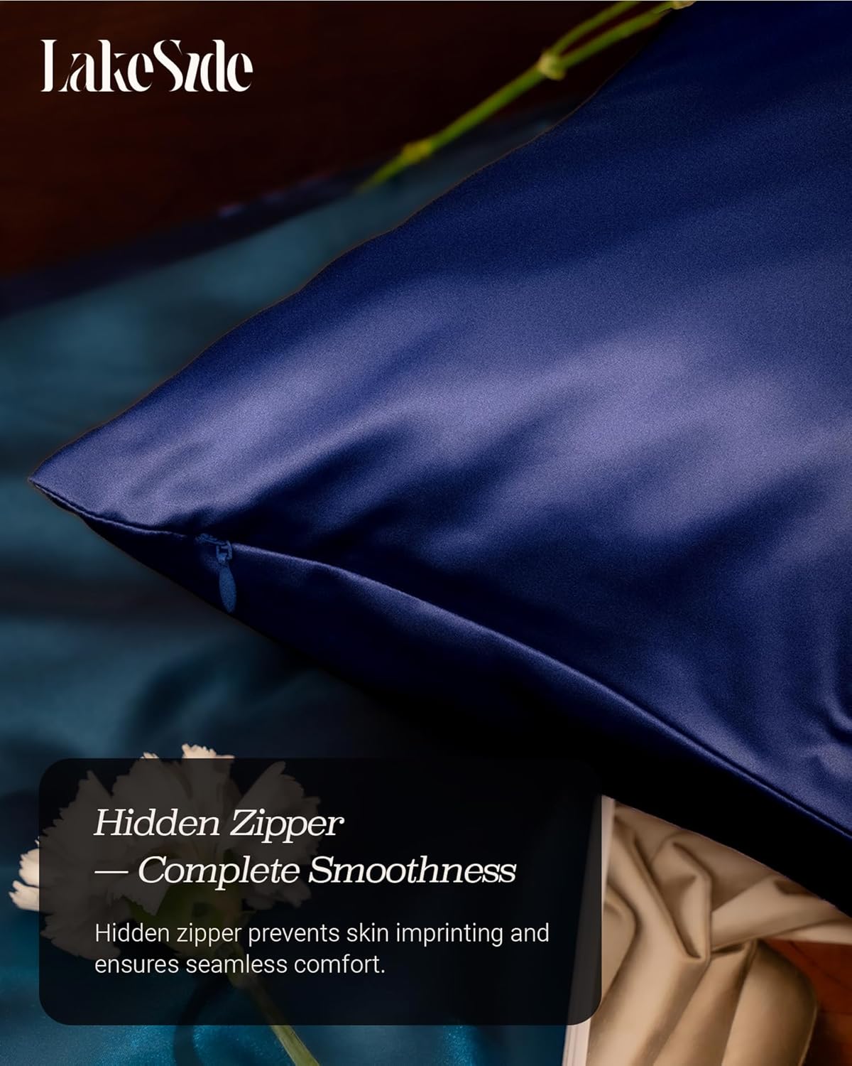 Oriental Lakeside® 100% Pure 22 Momme Mulberry Silk Pillowcase with Hidden Zipper - Nighttime Skincare & Hair Care Hydrating Pillow Cover