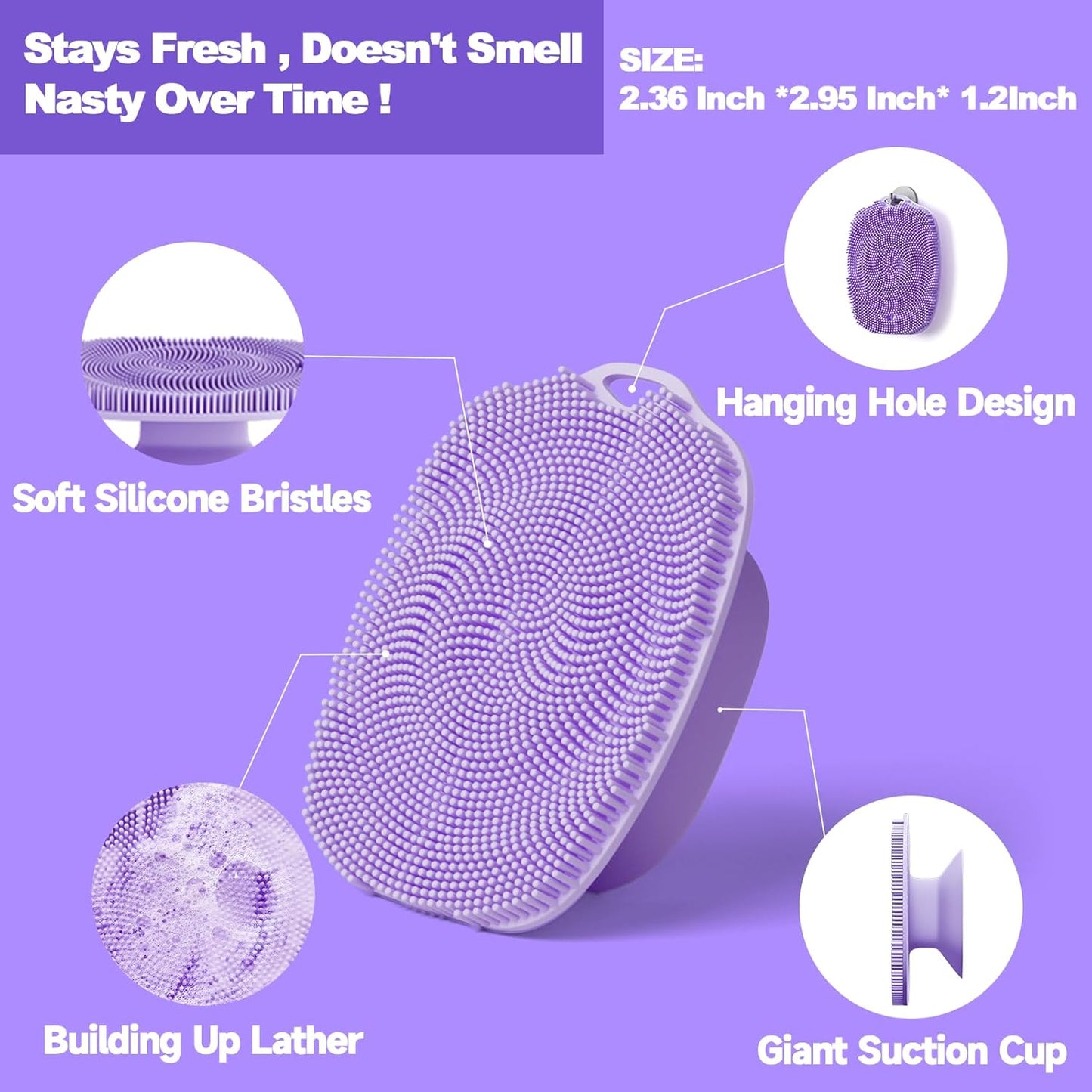 2 PCS Face Scrubber, Soft Silicone Face Exfoliator with Suction Cup for Man and Women Deep Skin Clean, Gentle Facial Cleaning Brush Suitable for All Sensitive Skin (Purple)