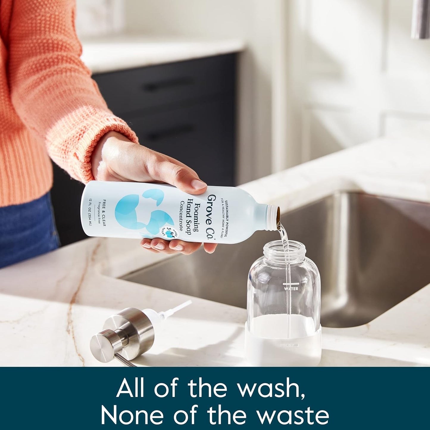 Grove Co. Hydrating Foaming Hand Soap Refills (2 x 12 Oz), Moisturizing Hand Wash, Fragrance-Free, No Plastic or Parabens, Cruelty Free, Free & Clear Unscented (Pack of 2)