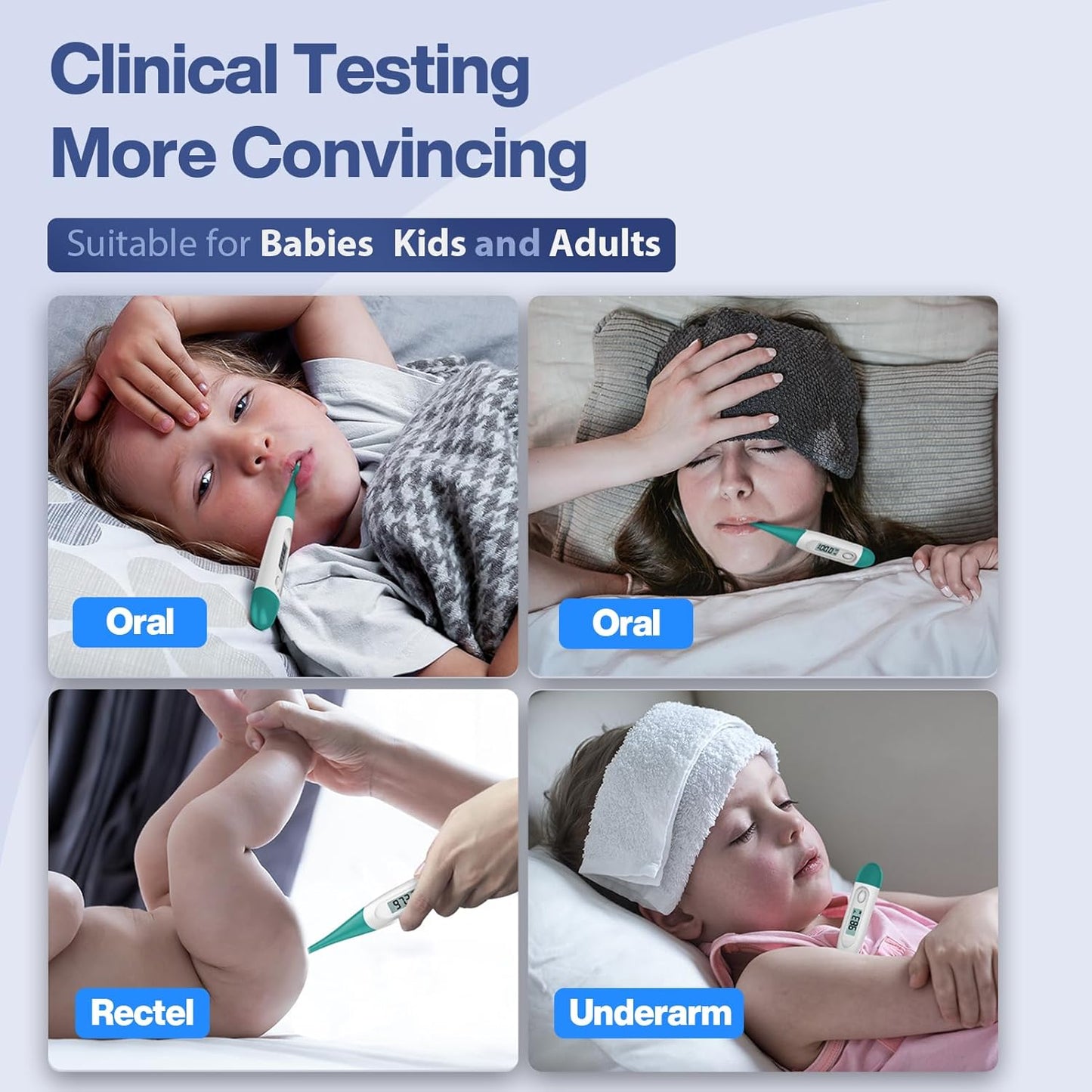 Boncare 10 Seconds Digital Thermometer for Adults and Kids - Accurate & Safe Rectal Thermometer for Baby with Fever Alarm, Oral Thermometer (Clear Blue)