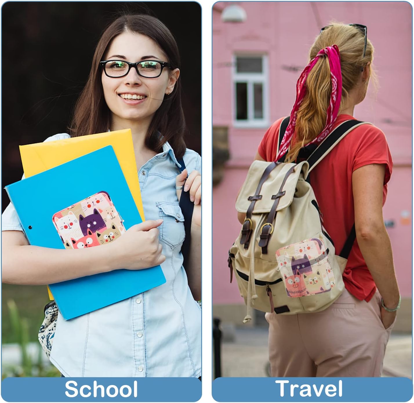 Desing Wish Sanitary Pad Storage Bag Portable Period Bag for Teen Pads/Sanitary Napkins/Small Tampons, Sanitary Napkin Storage Bag First Period Gifts for Teen Girls (Cat)