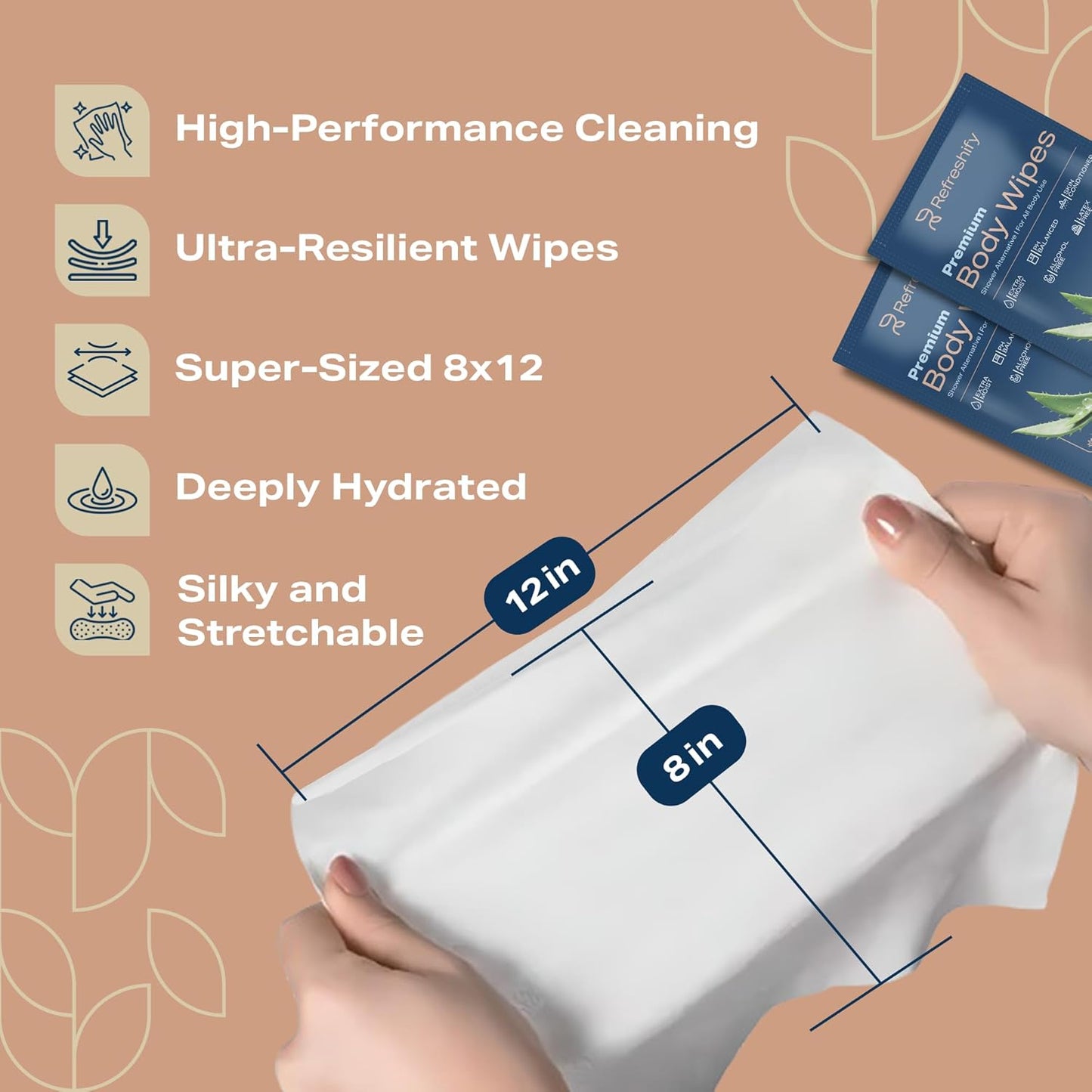 Extra Large Shower Body Wipes for Adults 8" x 12" (600 count) + 12 Travel Packs | Adult Wipes for Elderly, Bathing No Rinse, Vitamin E and Aloe, 12 Packs of 50