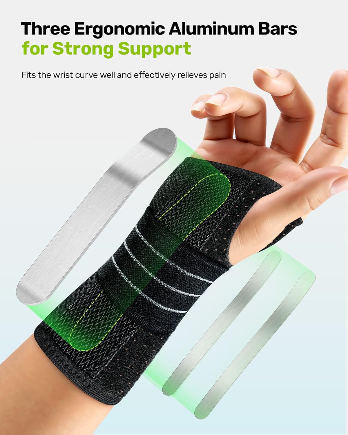 Carpal Tunnel Wrist Brace, Adjustable Night Wrist Support with 3 Metal Splints, Hand Brace for Men Women No Pressure on Thumb, Splint Stabilizer for Work, Blue Left Hand, Size L