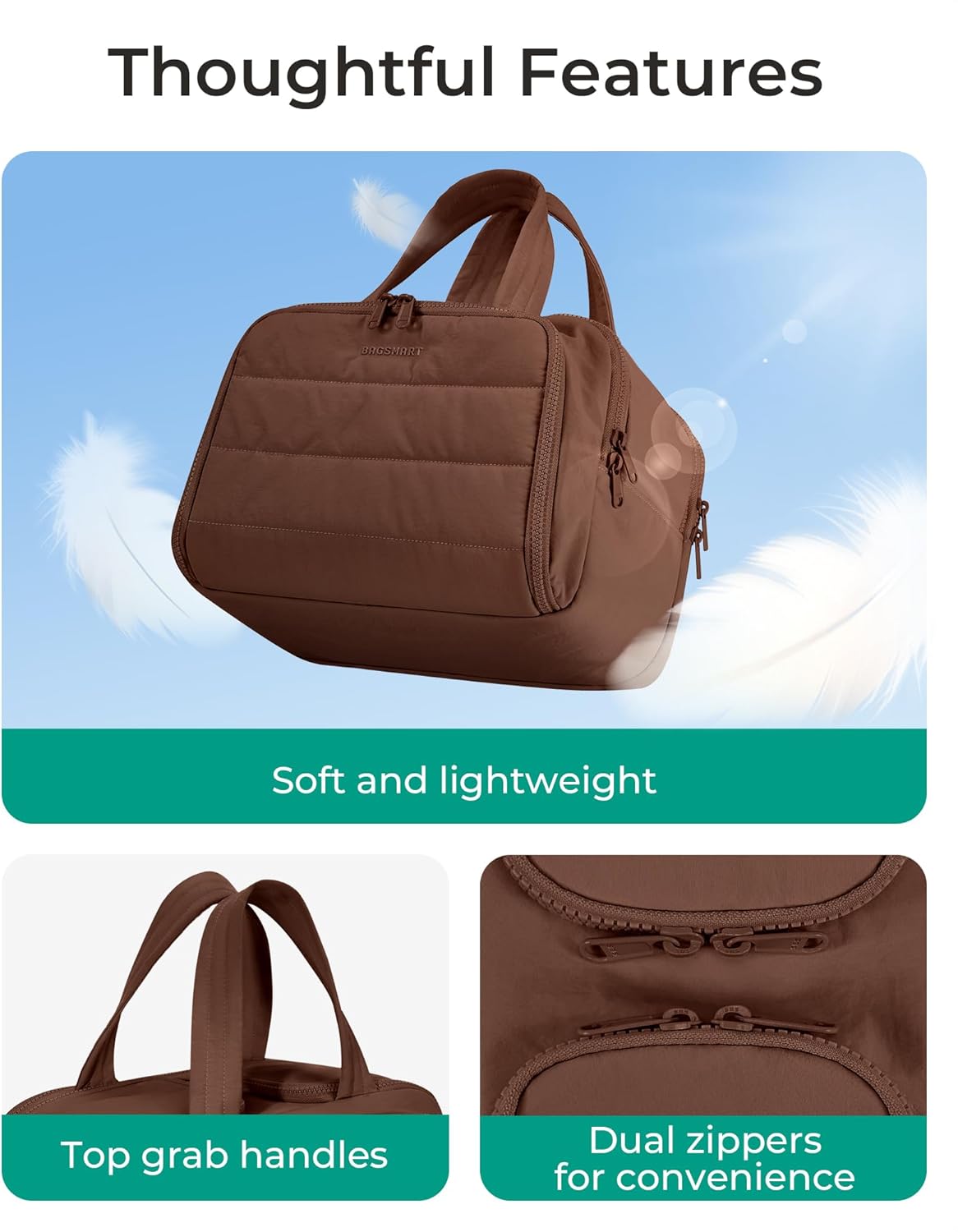 BAGSMART Travel Toiletry Bag, Puffy Toiletry Bag for Women, Wide-open toiletry bags for traveling, Large Travel Cosmetic Makeup Bag Organizer for Accessories,Toiletrie (Coffee Brown)