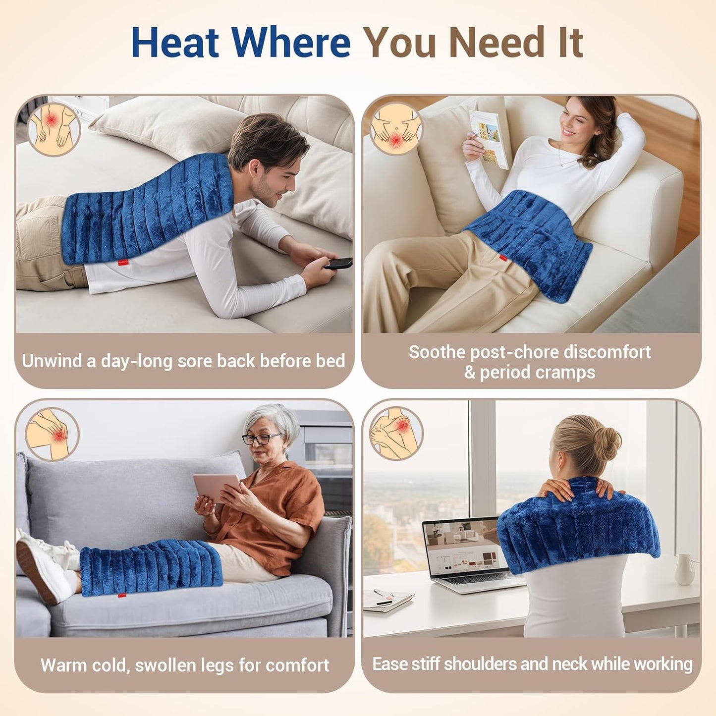 Comfytemp Large Microwave Heating Pad for Back, Neck Shoulders, 12"x22" 3.6 LB Microwavable Moist Heating Pads for Period Cramps, Warm Compress Relaxation Comfort for Women Elderly