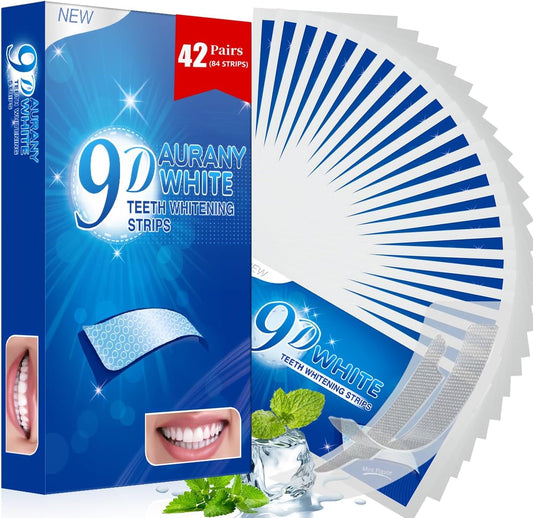 9D Sensitive Teeth Whitening Strips- Professional Enamel-Safe Formula, Fast Stain Removal for Coffee Drinkers & Smokers, Sensitivity-Free Whitening Kit-42Pairs (84Strips)