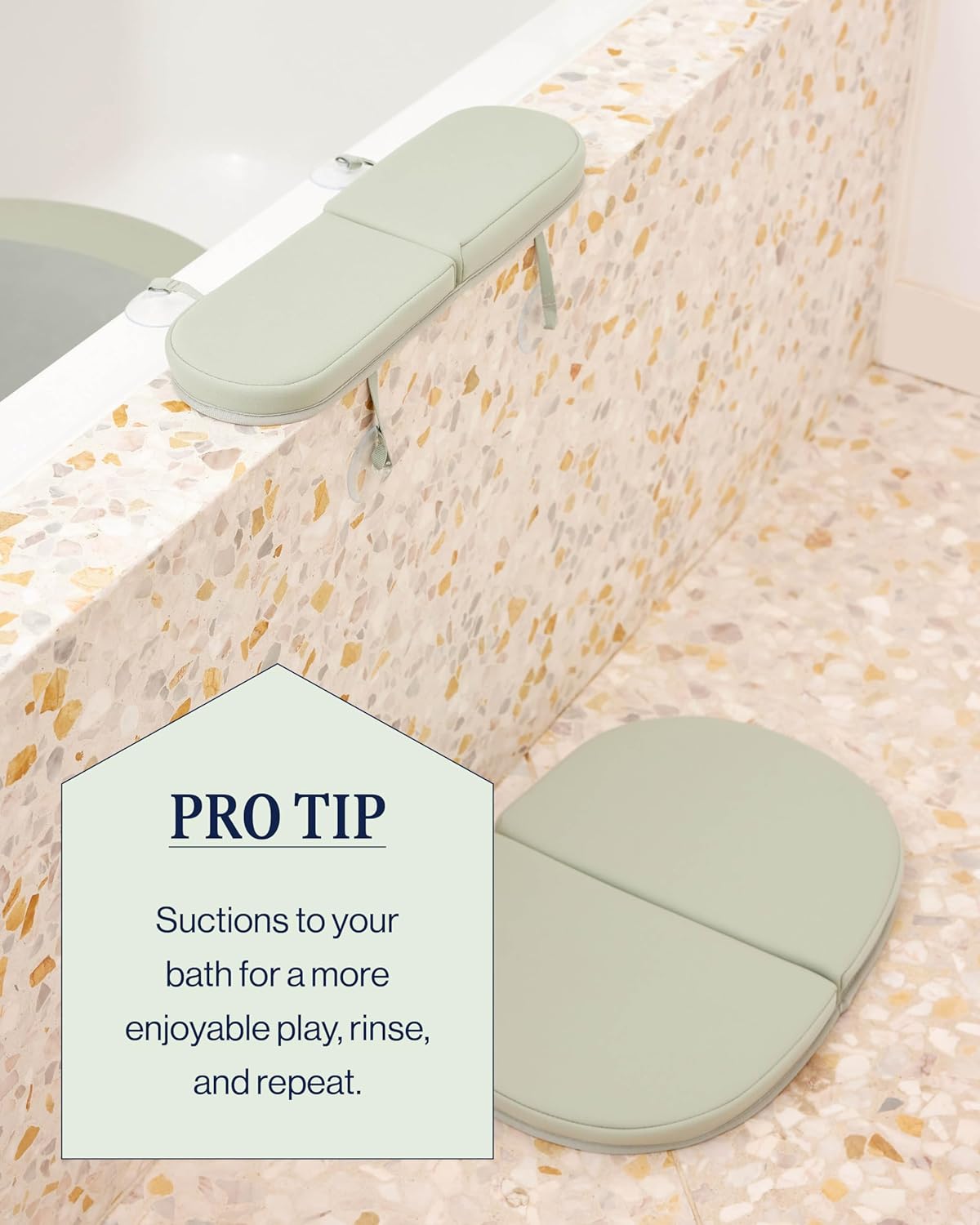 Lalo Knee & Elbow Saver - Foldable Padded Cushions for Bathtime Relief, Quick-Dry, Suction Cups for Stability, Bath Kneeler and Elbow Rest Pad Set 17 x 11.5 in Knee Pad & 16 x 4.5 in Elbow Pad - Sage