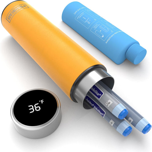 DISONCARE Odyssey 60H Insulin Cooler Travel case Digital Display Medication Cooler for Medicine Travel TSA Approved Ice Pack Diabetic Medical Cooler Diabetes Bag EpiPen with Medical Tag(Yellow)