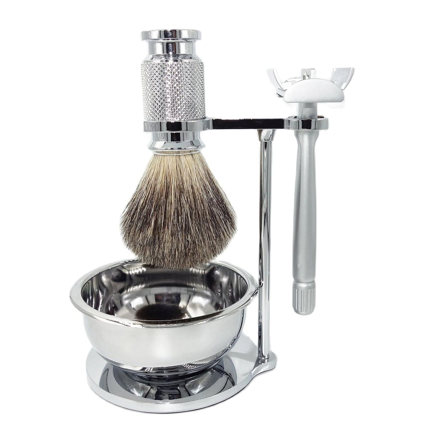Men's Shave Kit,New Butterfly Open Design Double Edge Safety Razor,10 Razor Blade Refills,Soft Pure Badger Hair Brush,Shaving Stand and Lather Bowl,UniqueGift for Father Husband Boyfriend