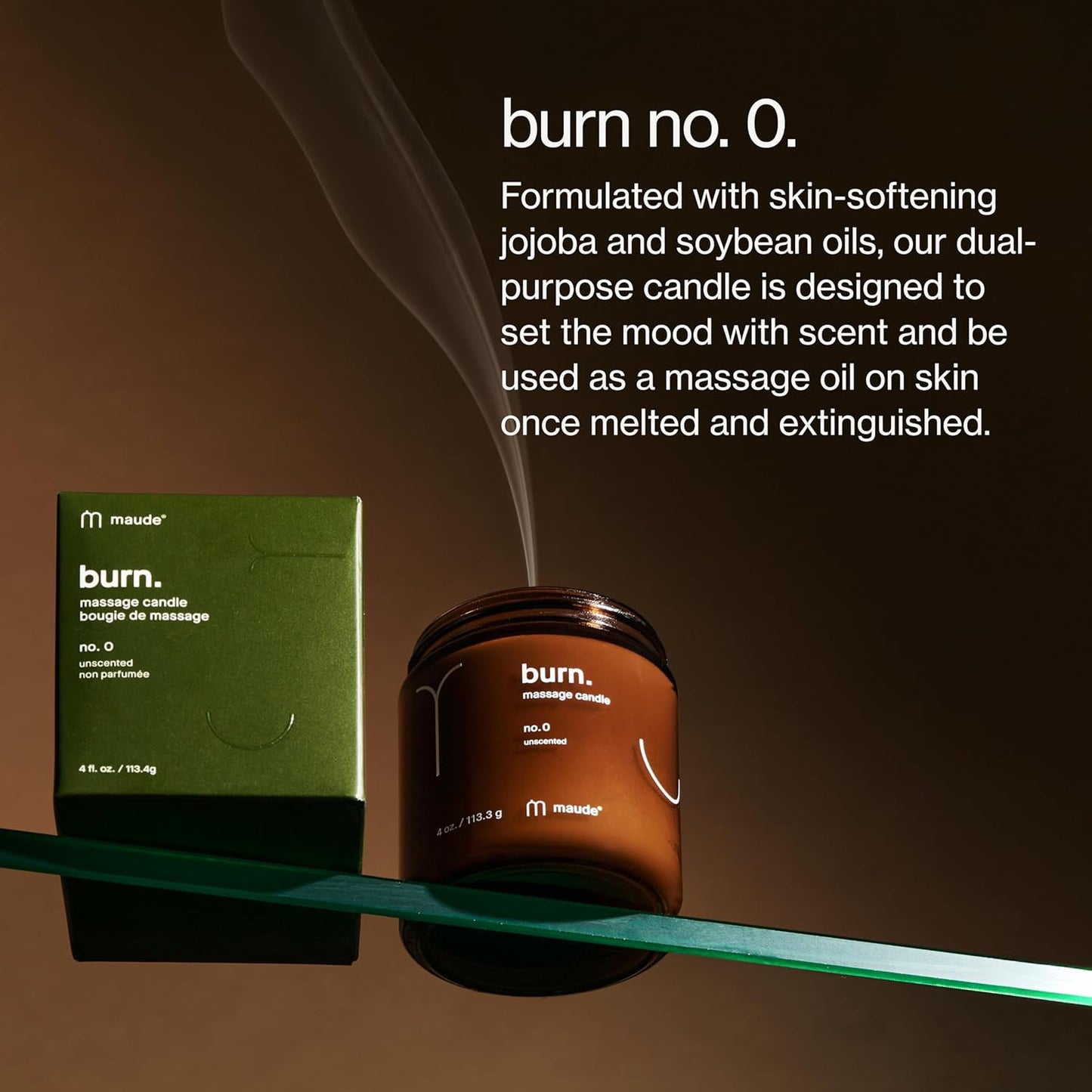 Maude Burn No. 0 - Unscented Jojoba Oil Massage Candle with Hydrating, Skin-Softening Soybean Oil - Paraben, Cruelty + Phthalate-Free Massage Oil Candle - Home + Self Care Gifts for Women & Men (4 oz)