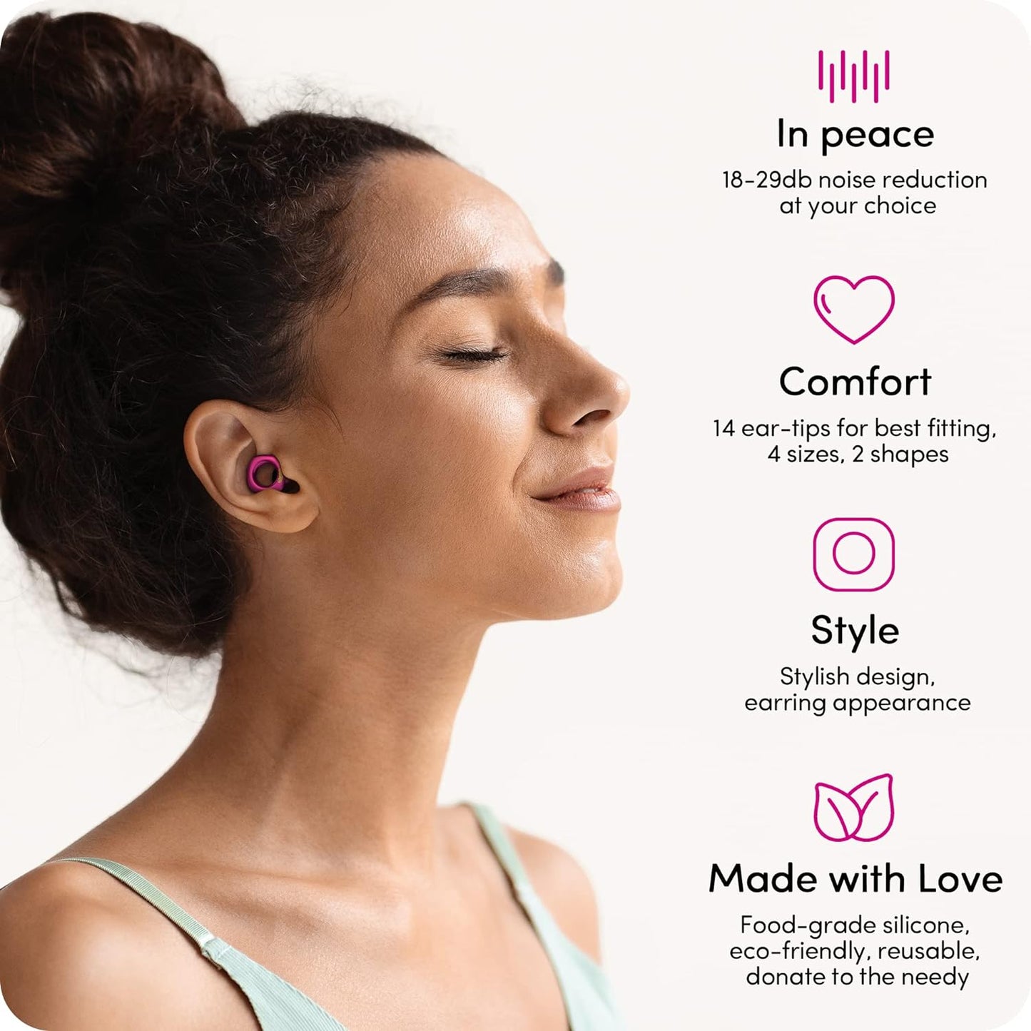 Audree Style Ear Plugs for Noise Reduction, Reusable High Fidelity Earplugs for Concerts, Musicians, Motorcycles, Study, Parent, Party, Flights & Sensitivity, 18-29dB Cancelling, Purple