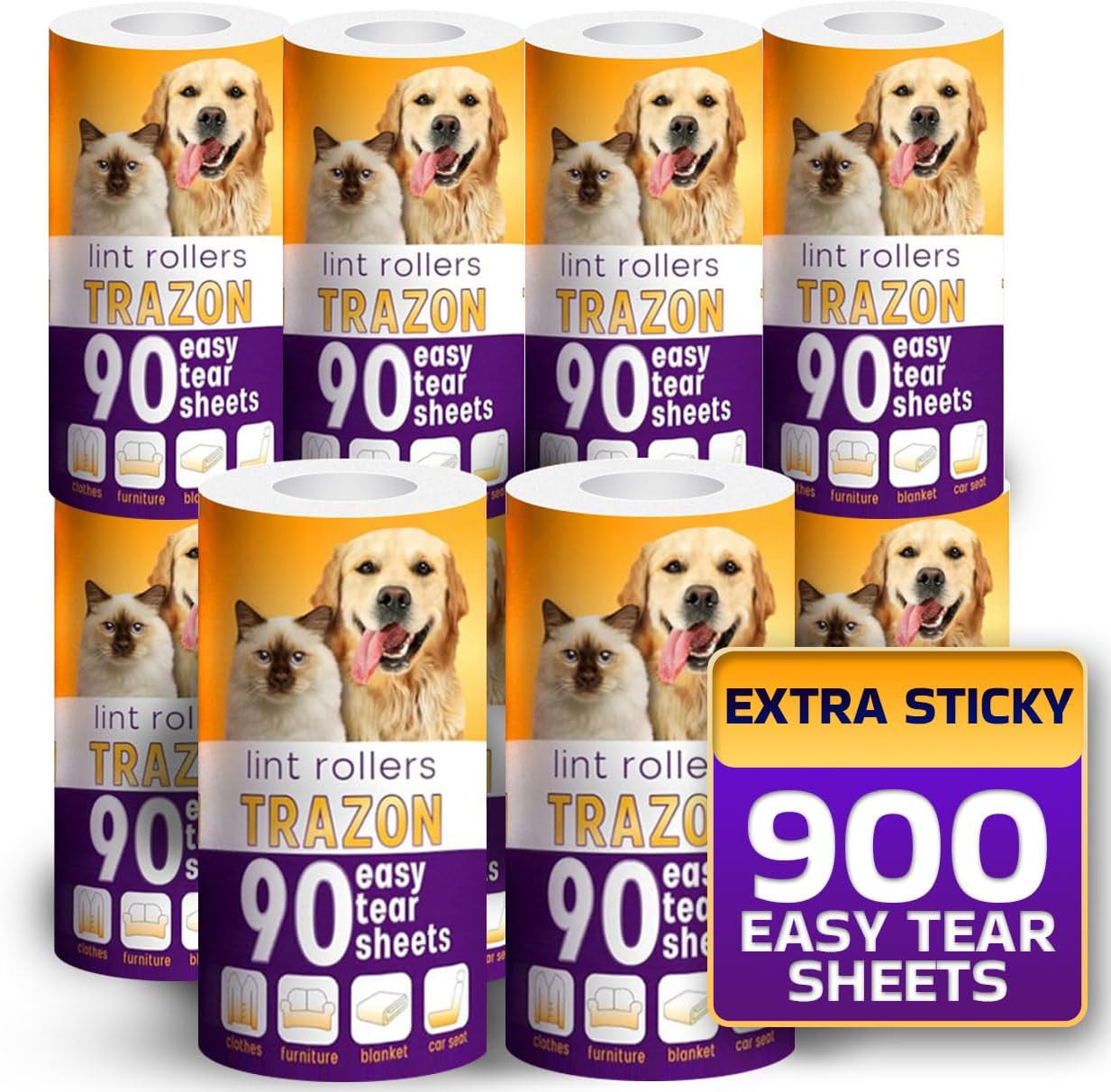 Lint Roller Refills 10 Pack of 900 Sheets / 10 Refills Rollers Only, Extra Sticky Roller for Pet Hair, Lint Remover Dog Hair Cat, Fuzz, Animal Fur, Stick Lint Removal Roller Clothes