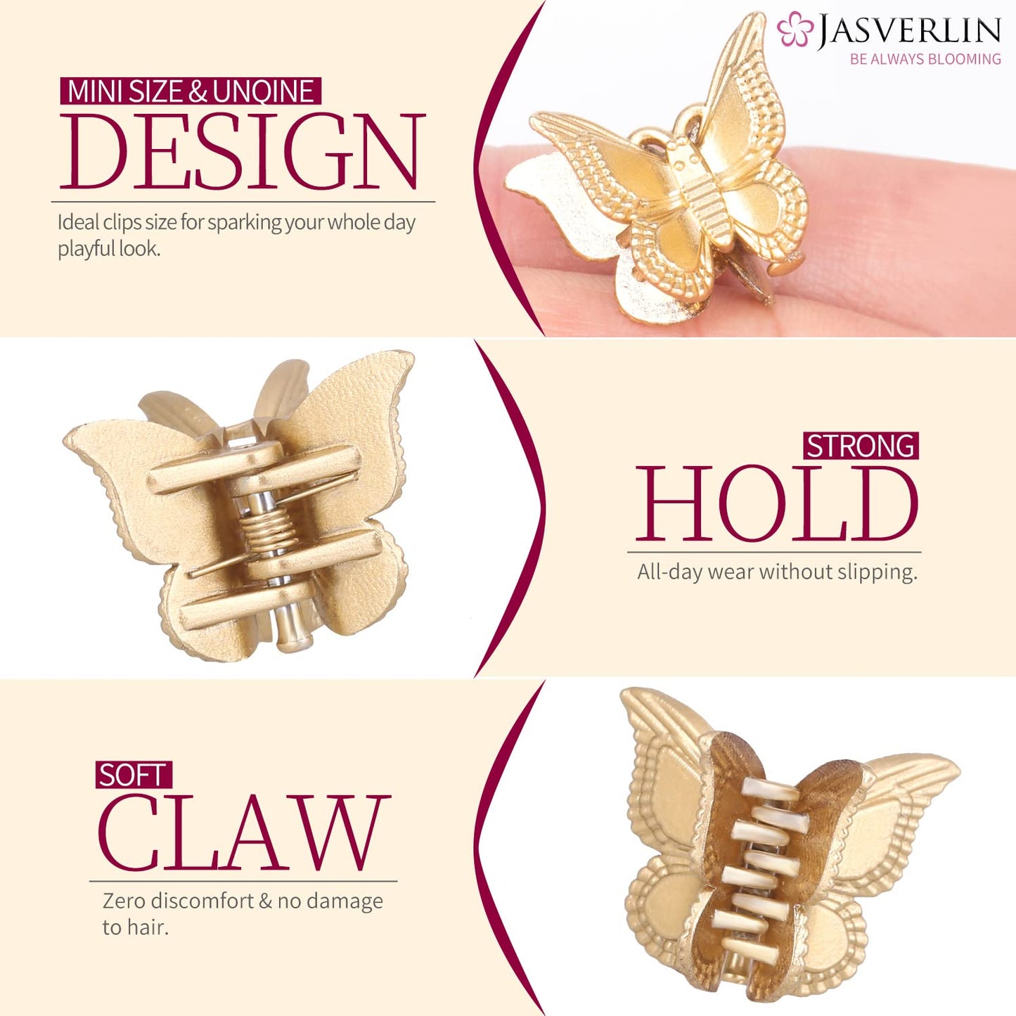 Mini Butterfly Hair Clips 50pcs - Non-Slip Metallic Silver Gold Hair Claws Clip Y2K 90s 2000s Small Tiny Cute Accessories Organizer for Women Girls Kids (Silver & Gold)