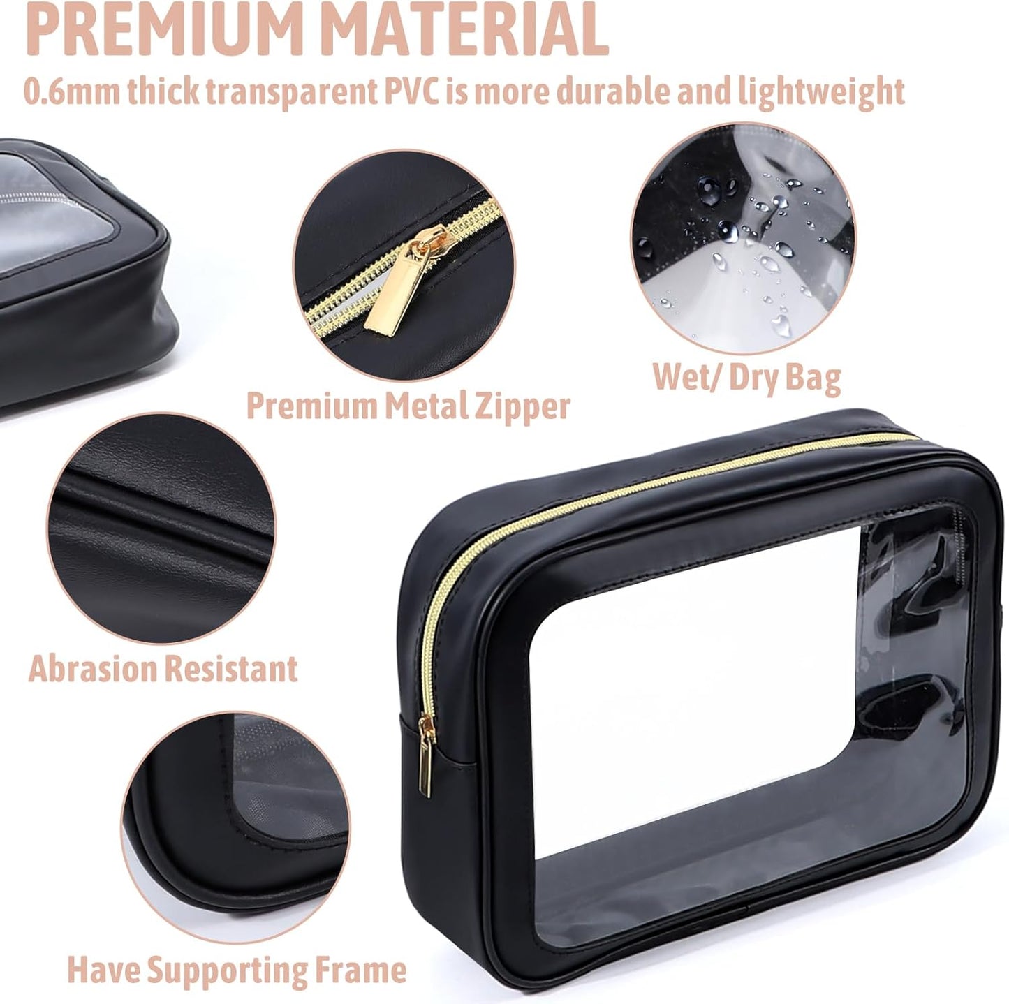 5PCS Diaper Bag Organizer Pouch Set, TSA Approved Toiletry Bag,Clear Waterproof TPU Makeup Bag Set Travel Organizer Bags for Women and Kids