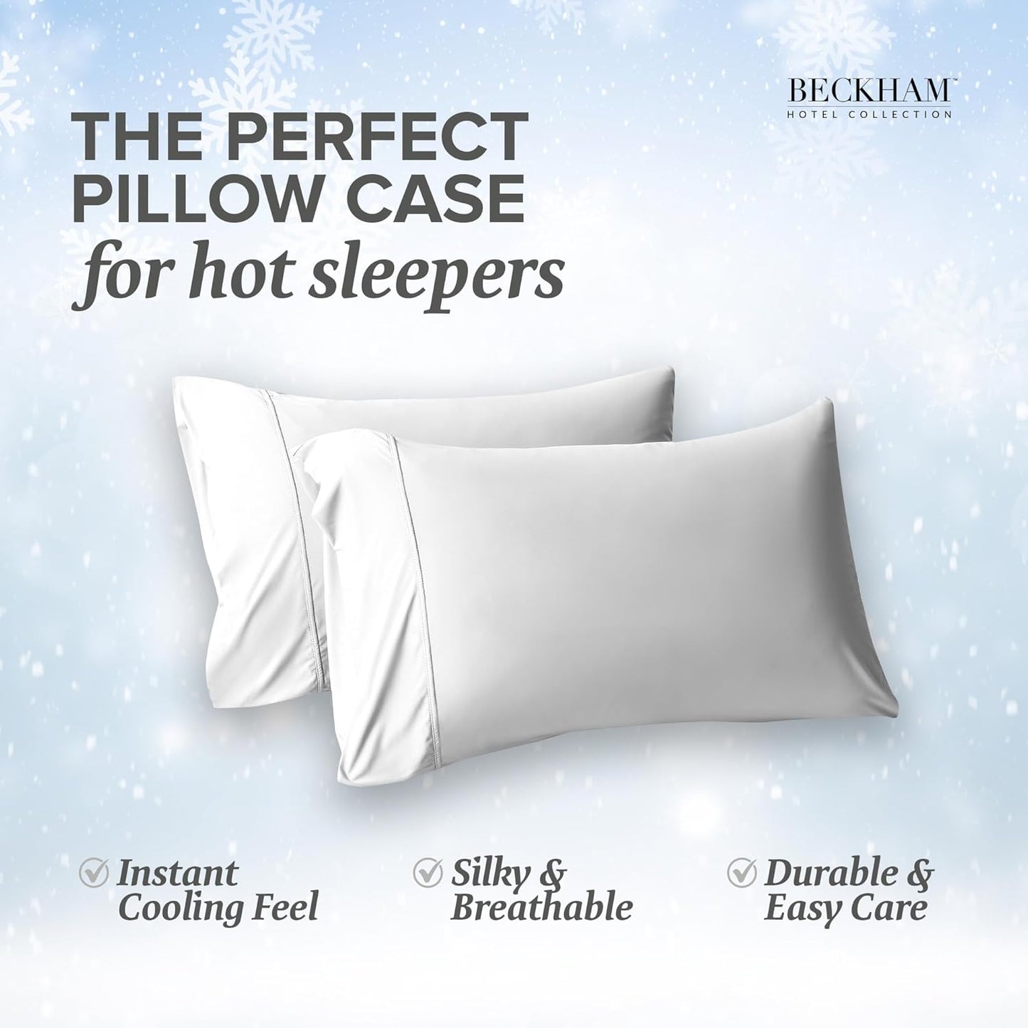 Beckham Hotel Collection Cooling Pillowcases for Hot Sleepers, Standard/Queen Size Set of 2, Cool Bedding, Envelop Closure, Silky Soft, Breathable, Moisture-Wicking, White
