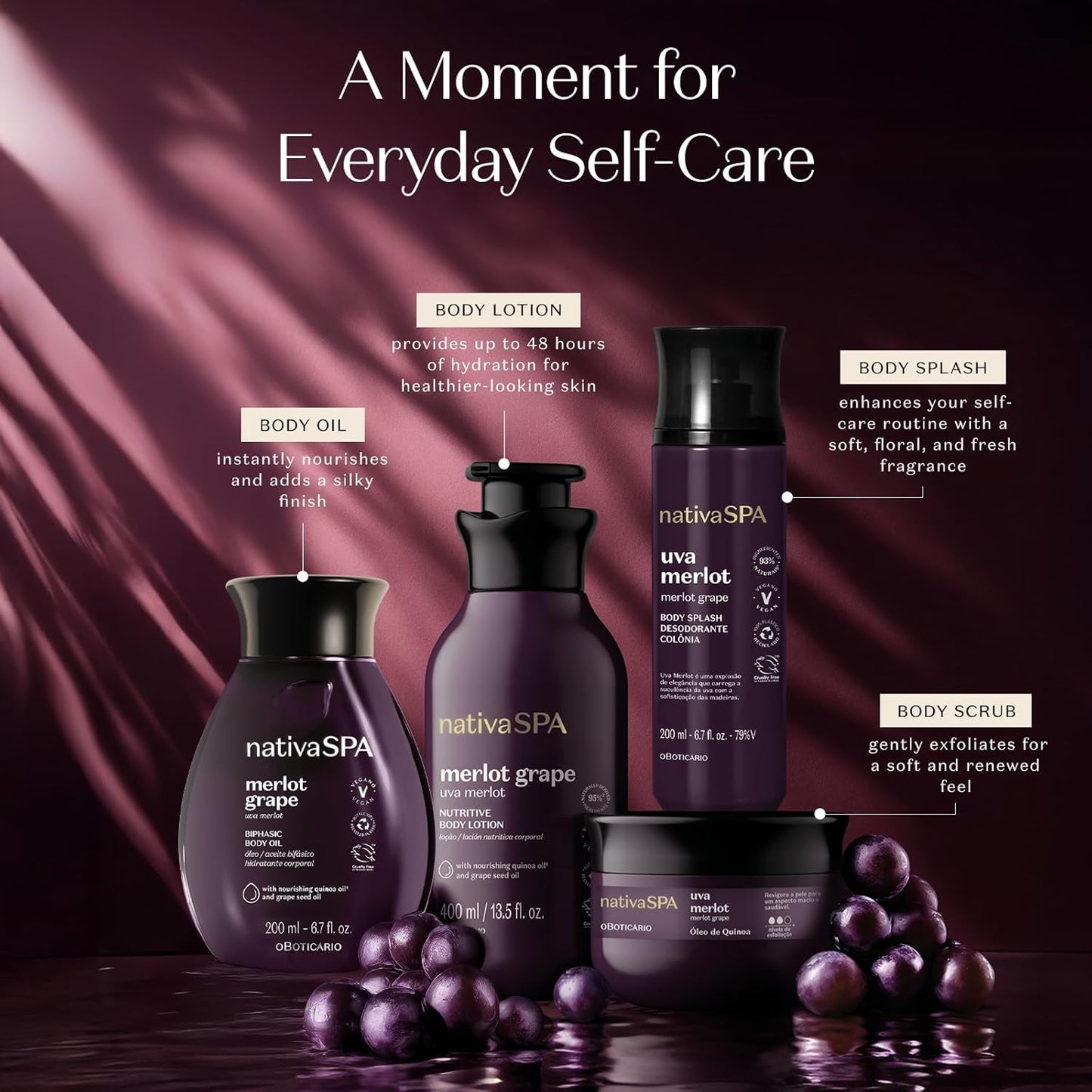 Nativa SPA by O Boticário Merlot Grape Body Lotion, Deep Hydration with Quinoa & Grape Seed Oil for Silky, Firm Skin 13.5 Ounce (400ml)
