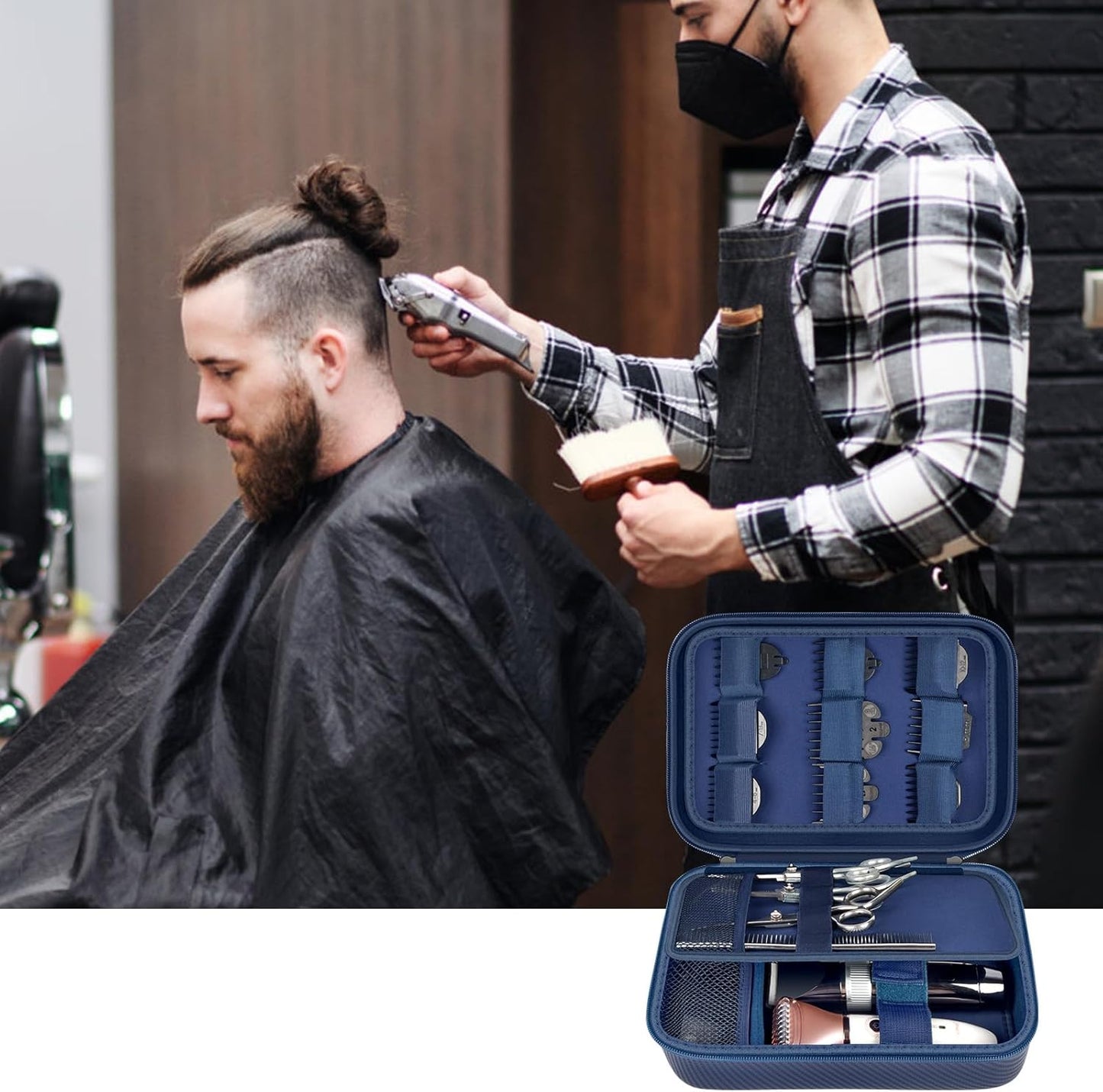 Boobowl Barber Accessories Bag for Clippers and Supplies, Mens Hair Trimmers Box, Portable Clipper Storage Holder for Hair Cutting, Guard Grooming Kit and Barbers Supplies (Bag Only)- Dark Blue