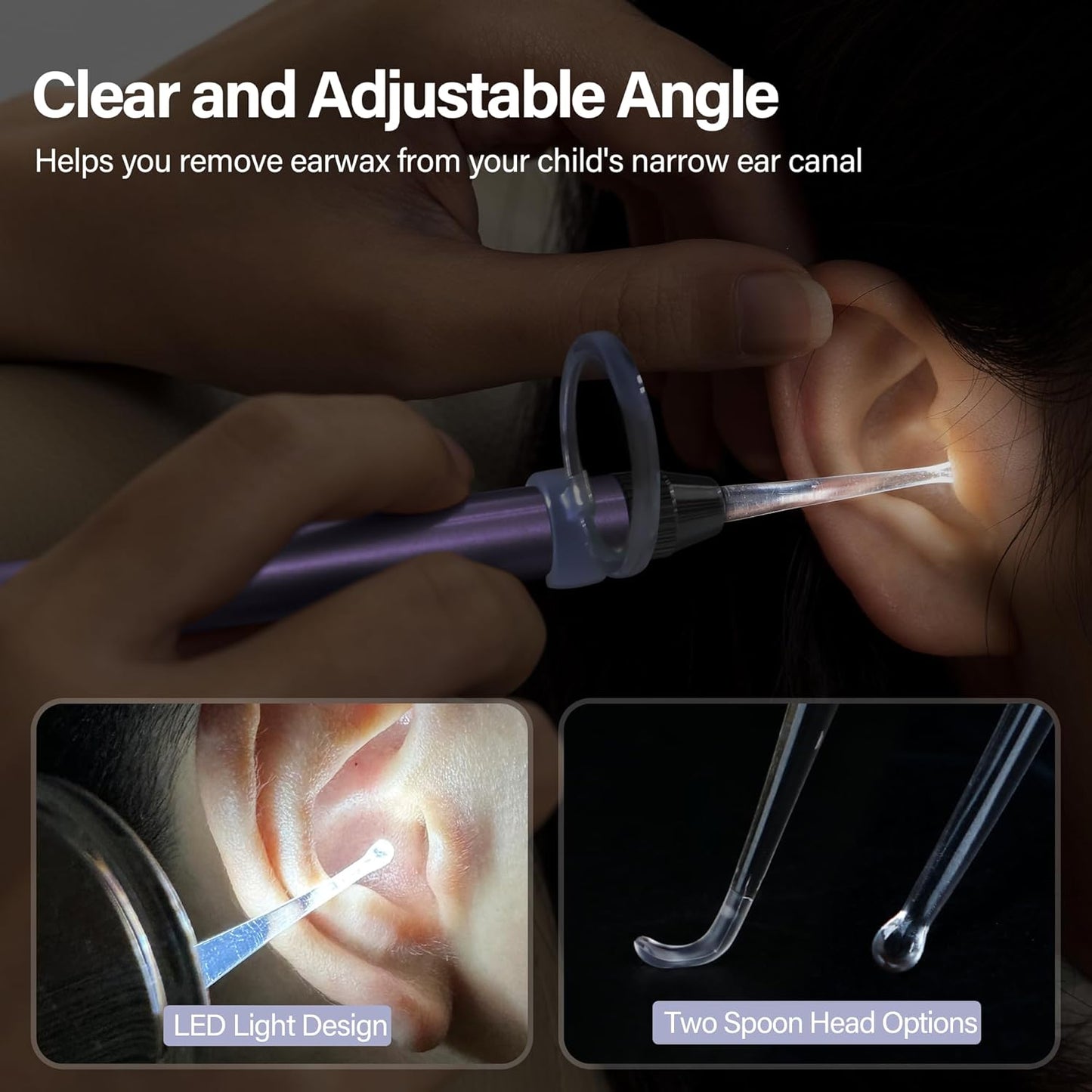 POZILAN Ear Cleaning Kit with LED Light - 15 Pack Ear Wax Removal Kit for Kids and Adults, Earwax Spoon Digger & Tweezers for Ear Cleaning Tool Present Set(Purple)