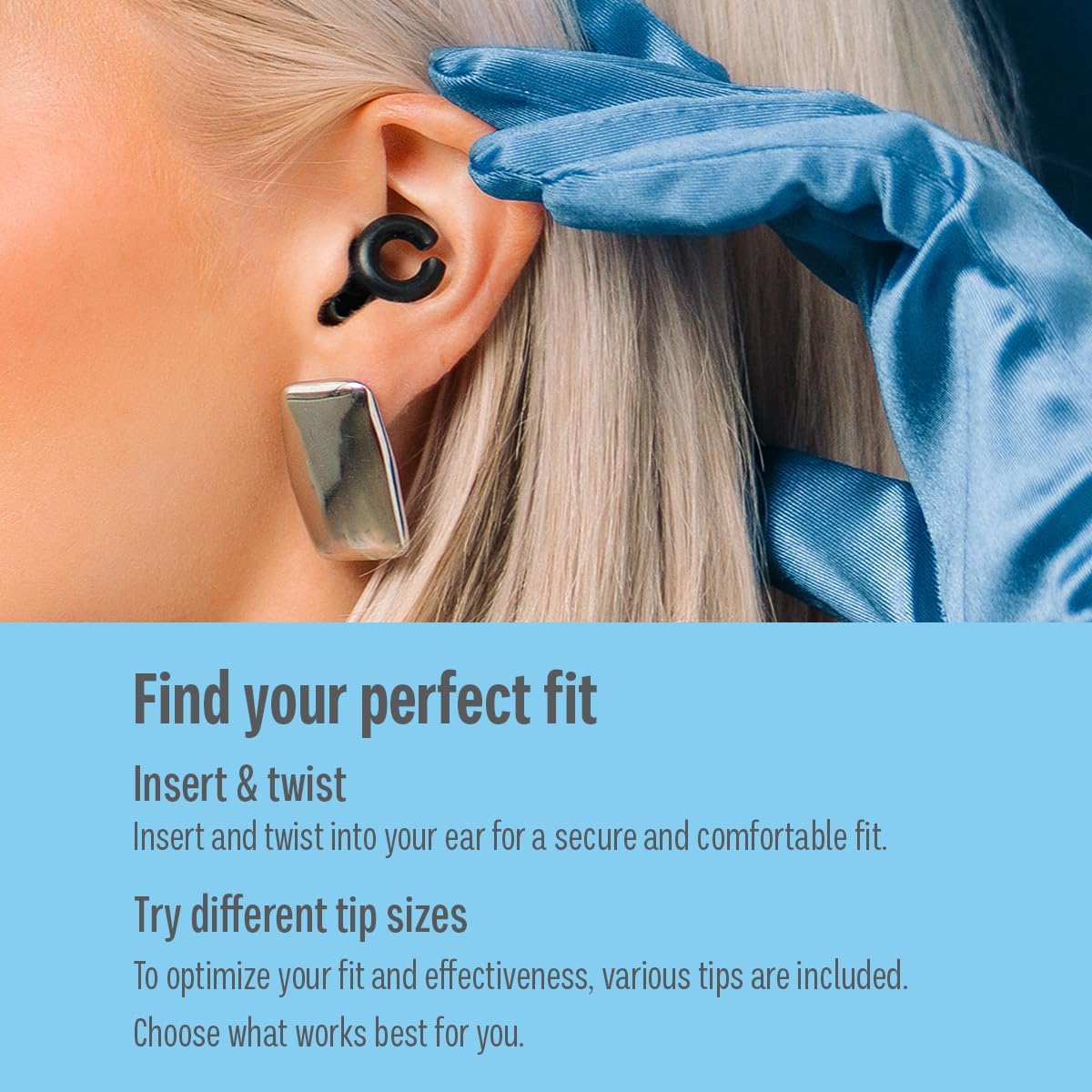 Hush Hoops Ear Plugs, Ultra-Soft Reusable Silicone Plugs with Horseshoe Shape for Comfort, Designed for Sleep and Sound Suppression, 17dB (NRR) Noise Reduction Rating, Black, 1 Pair with Travel Case