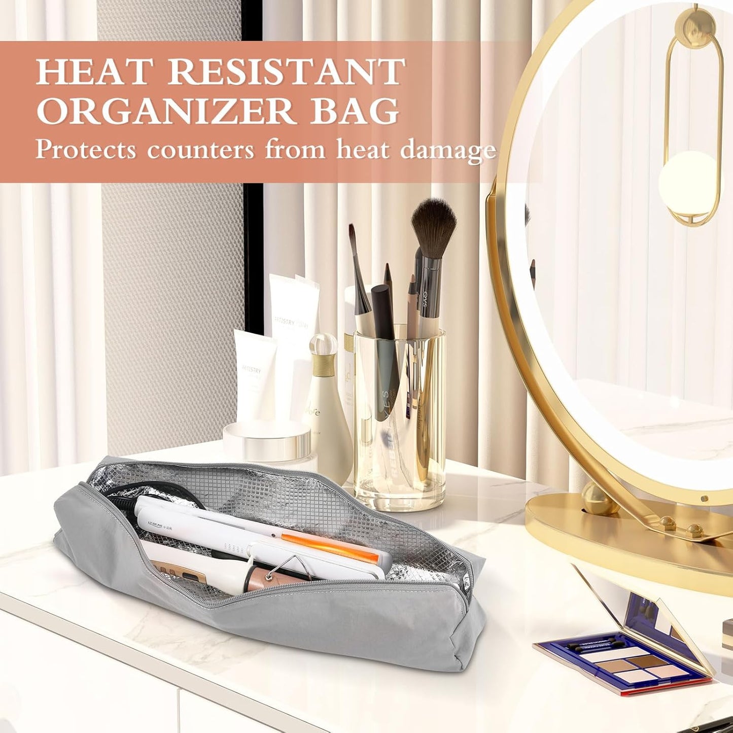 Professional Hot Hair Tools Organizer Bag Portable Travel Heat Resistant Storage Case Pouch for Curling Irons, Flat Irons, Hair Straightener and Styling Tools(17.7" x 3.2"x 3.2")
