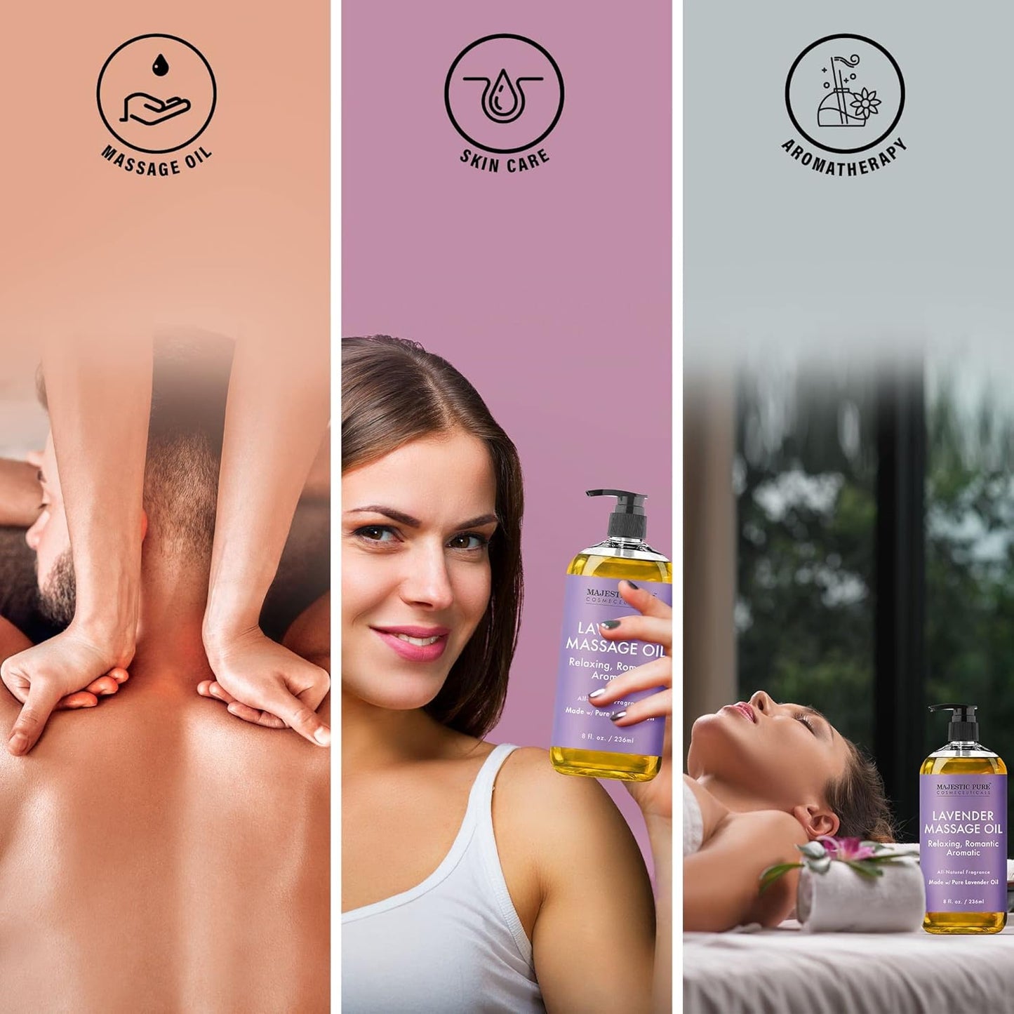 MAJESTIC PURE Lavender Massage Oil for Massage Therapy - Refreshing, and Relaxing - Natural Oils with Lavender Essential Oil - for All Skin Types - Men and Women - 8 fl oz