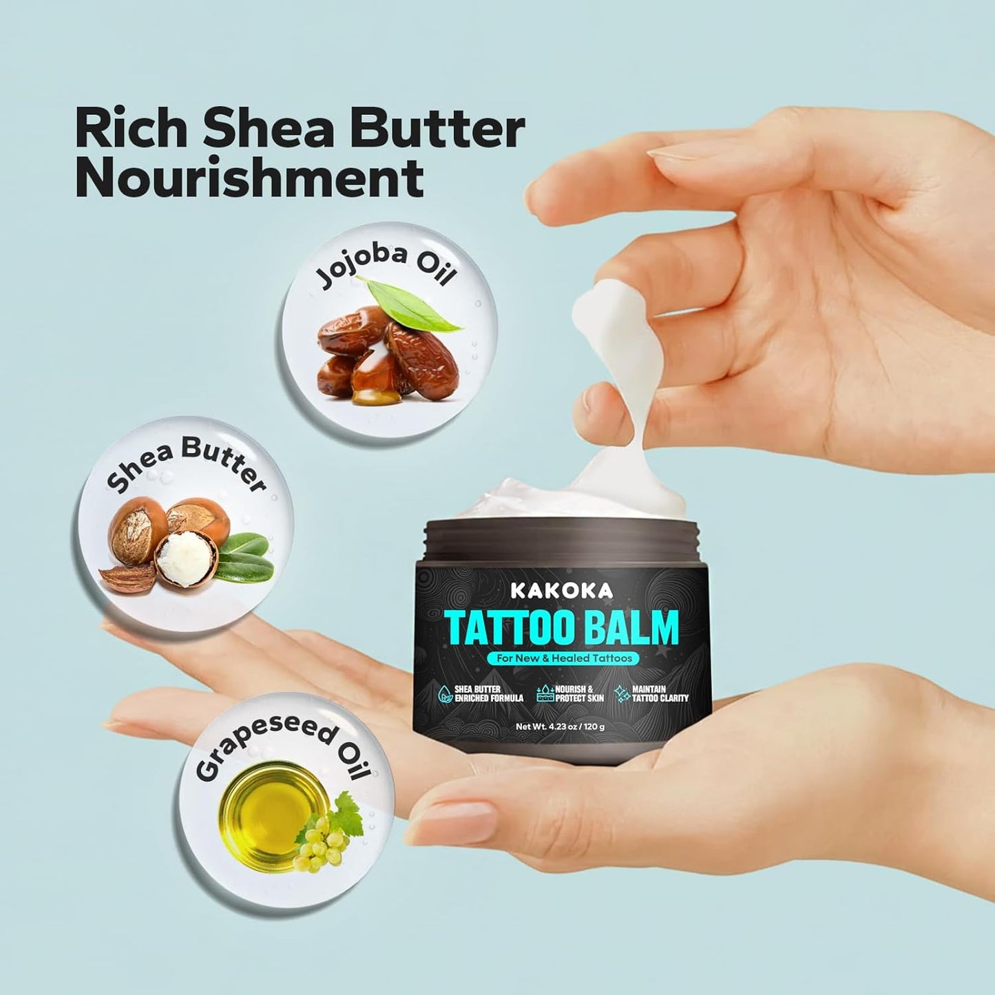 Tattoo Aftercare (4.23 oz), Tattoo Balm, Natural Shea Butter Formula Tattoo Lotion, Nourishing Properties and Color Support for New and Existing Tattoos, Tattoo Care Cream for Daily Use