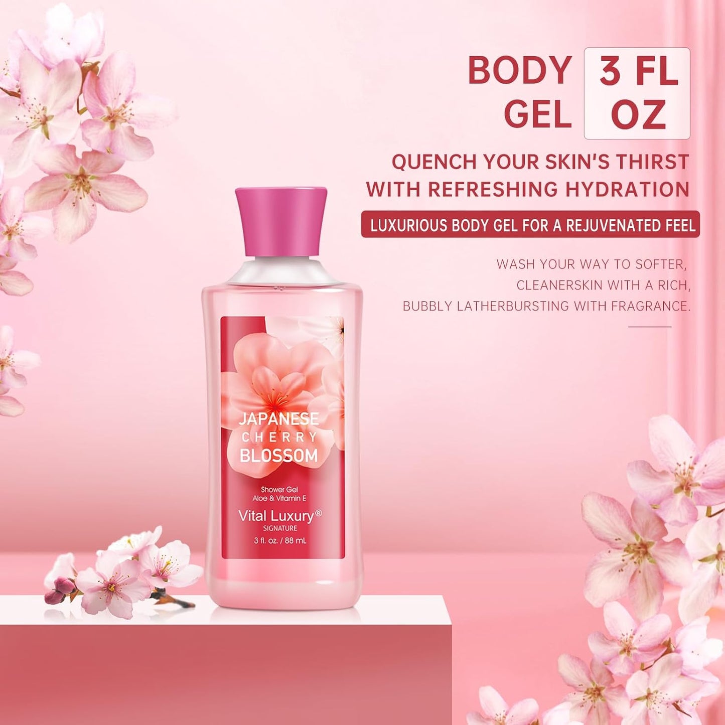 Japanese Cherry Blossom Spa Gift Set for Women and Girls, Bath and Body Care Kit with Gel, Lotion, Mist, Travel Size, with Natural Extracts - Body Care Kit for Birthday, Mother's Day, Christmas Gifts