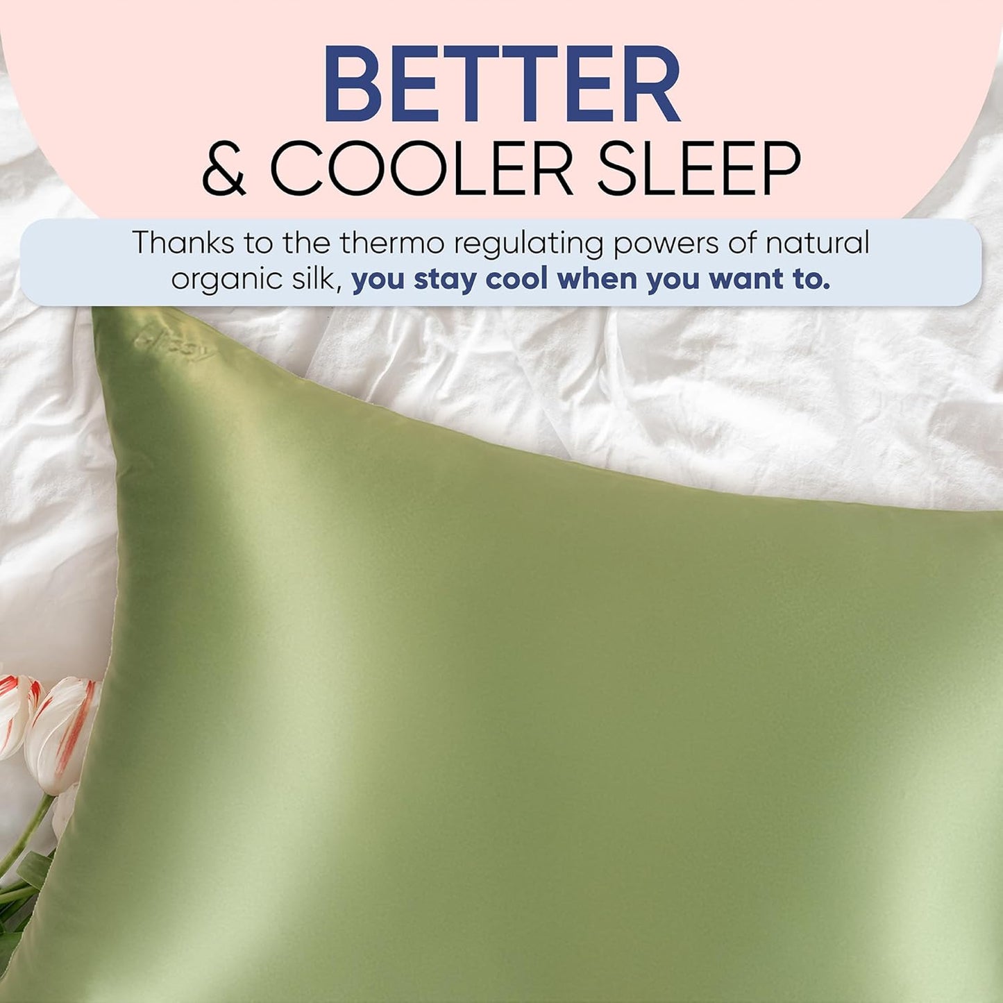 Blissy Silk Pillowcase - 100% Pure Mulberry Silk - 22 Momme 6A High-Grade Fibers - Silk Pillow Cover for Hair & Skin - Regular, Queen & King (Olive, Standard)