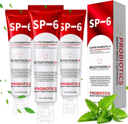 SP-6 Probiotics Whitening Toothpaste - Probiotics for Teeth Whitening and Gum Health - Enamel-Safe, Fluoride-Free, Double Mint Flavor,Fresh Breath (3PCS)