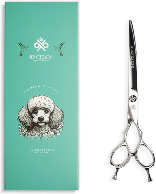 7” Curved Dog Grooming Scissors|VG10 Japanese Steel Professional Pet Grooming Shears for Cats & Dogs|Face, Paws, Ears & Tail Precision Trimming|Lightweight Ergonomic Handcrafted Design|K9 Shears