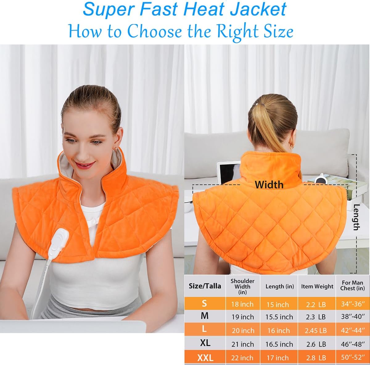 Heating Pad for Neck and Shoulders, Shoulder Heating Pads, Weighted Neck Heating Pad for Pain Relief, 6 Heat Settings Far Infrared Electric Heated Pad with Auto Off (Orange S)