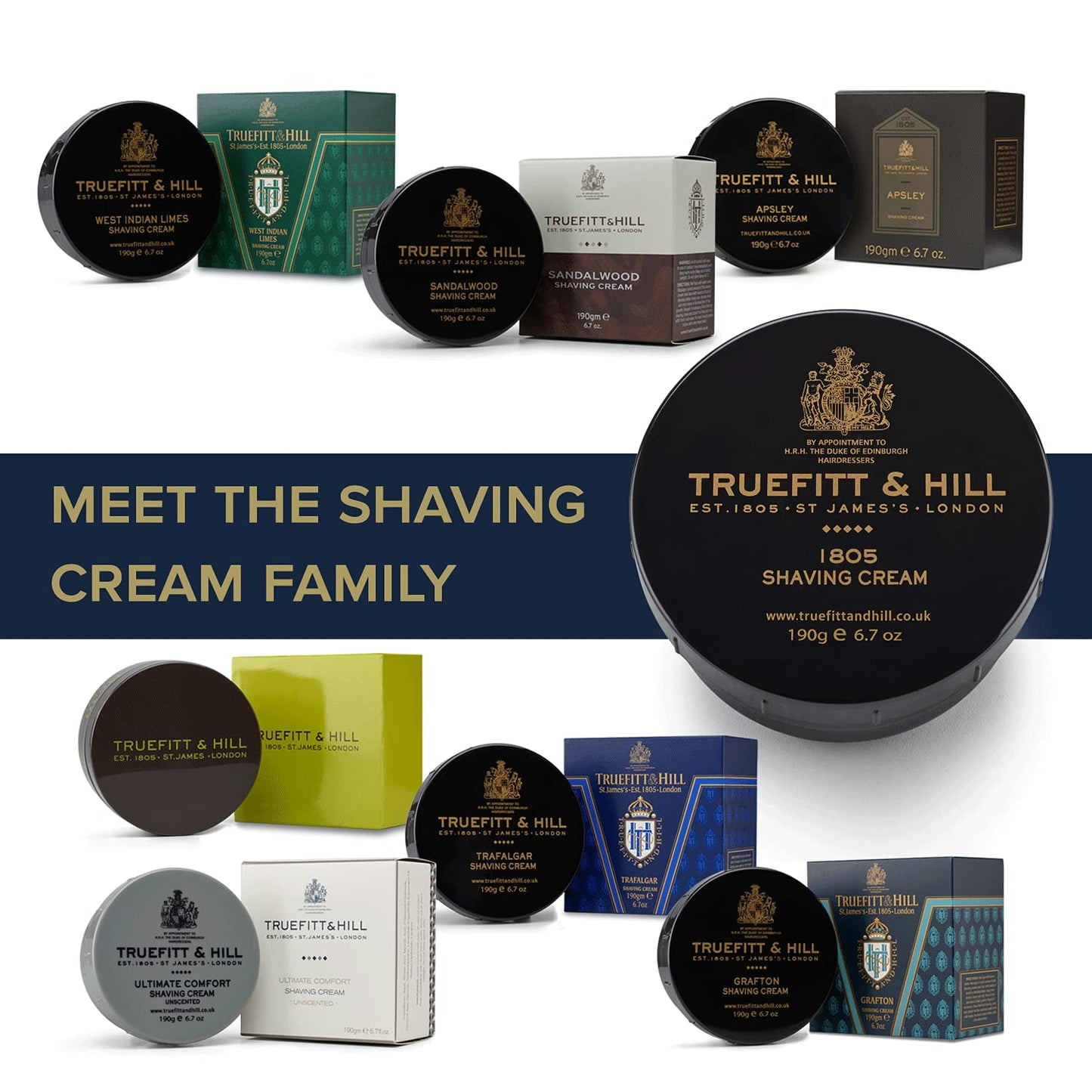Truefitt & Hill Shaving Cream Bowl - 1805 - Premium Glycerin-Based Lather, Smooth Glide, and Hydration for a Luxurious Shave - 6.7 oz