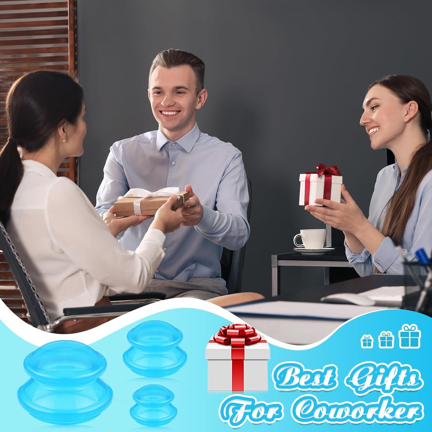 TrelaCo 6 Pcs Cupping Kit for Massage Therapy 3 Sizes Silicone Cupping Set Chinese Massage Therapy for Studio Household Cellulite Joint Pain Muscle Pain(Clear Blue)