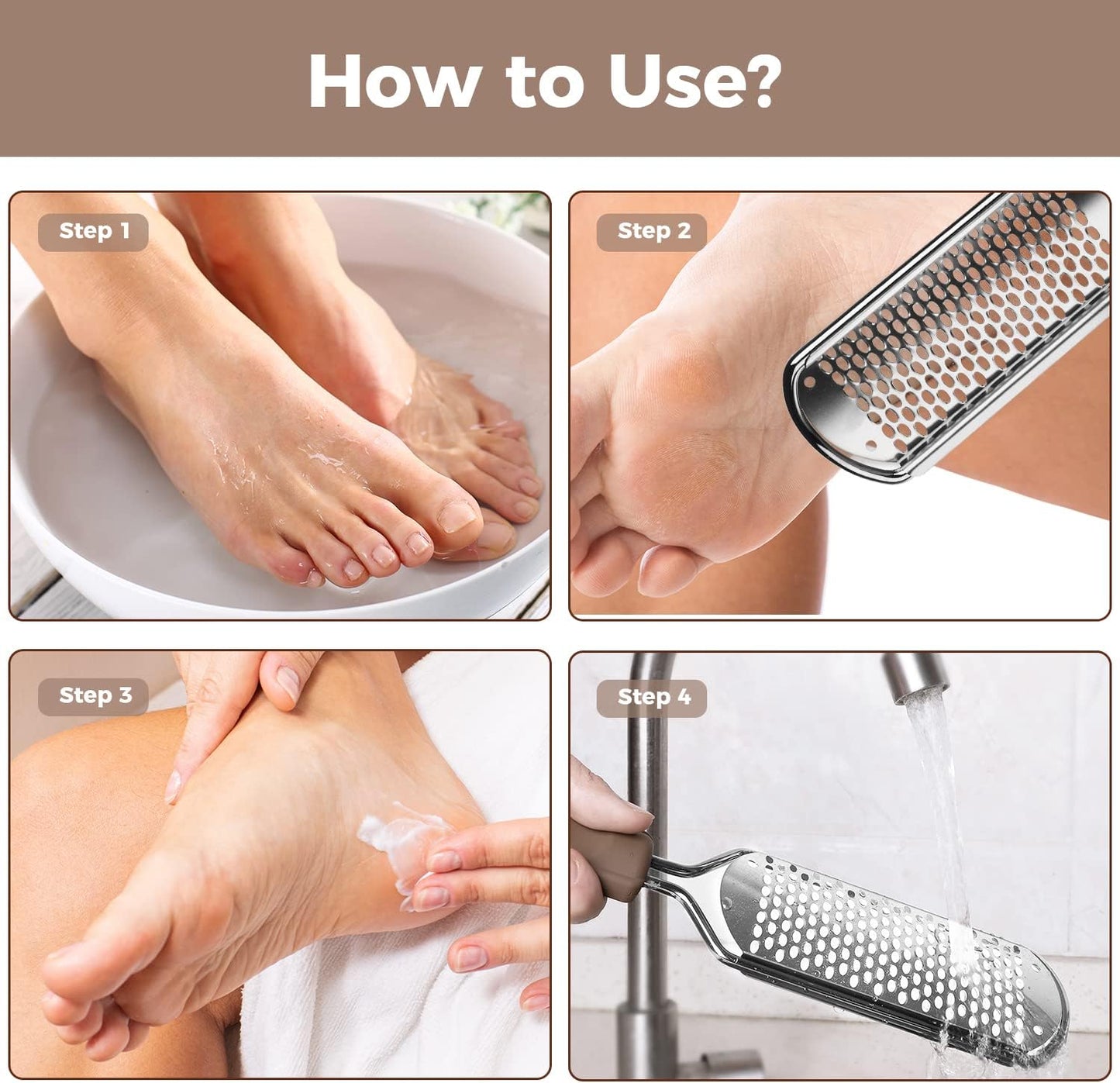 Foot File Foot Scrubber Pedicure - Callus Remover for Feet Easkep Professional Grater Rasp Foot Scraper Corns Callous Removers Cracked Dead Skin Remover for Dry and Wet Feet (Silver)