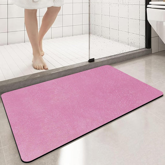 Diatomaceous Earth Bath mat Bathroom Rugs Super Absorbent Quick Dry Non Slip Bath Mat Thin Bathroom Floor Mats Fit Under Door-Shower Rug for in Front of Bathtub Shower, Pink, 19.6"x31.5"