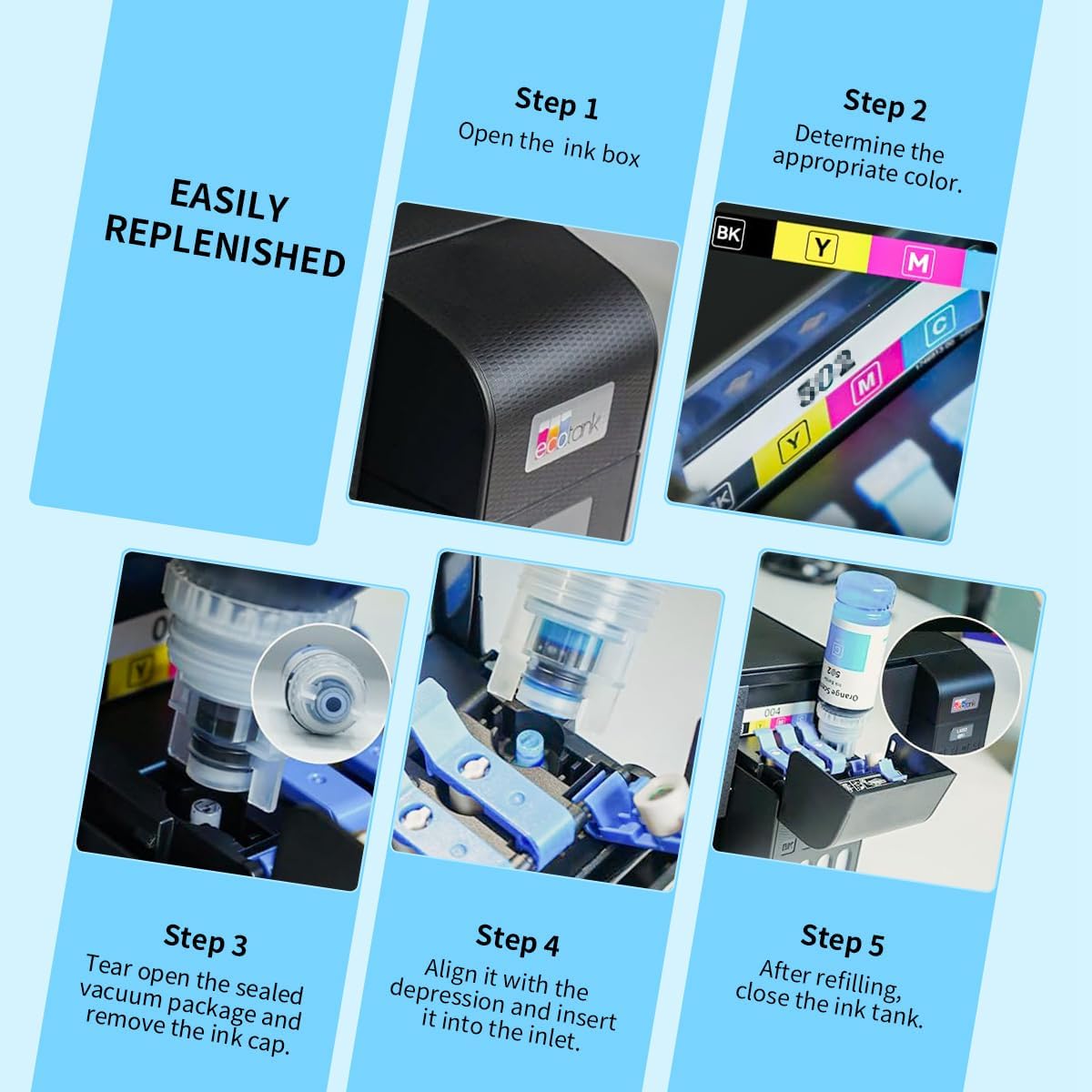 T552 Refill Ink Bottles Compatible with Epsn 552 Ink Refill Bottles Use for EcoTank Photo ET-8550 ET-8500 Printer(PB C M Y GY BK 6 Color Cyan/Magenta/Yellow/Photo Black/Gray Ink Bottles