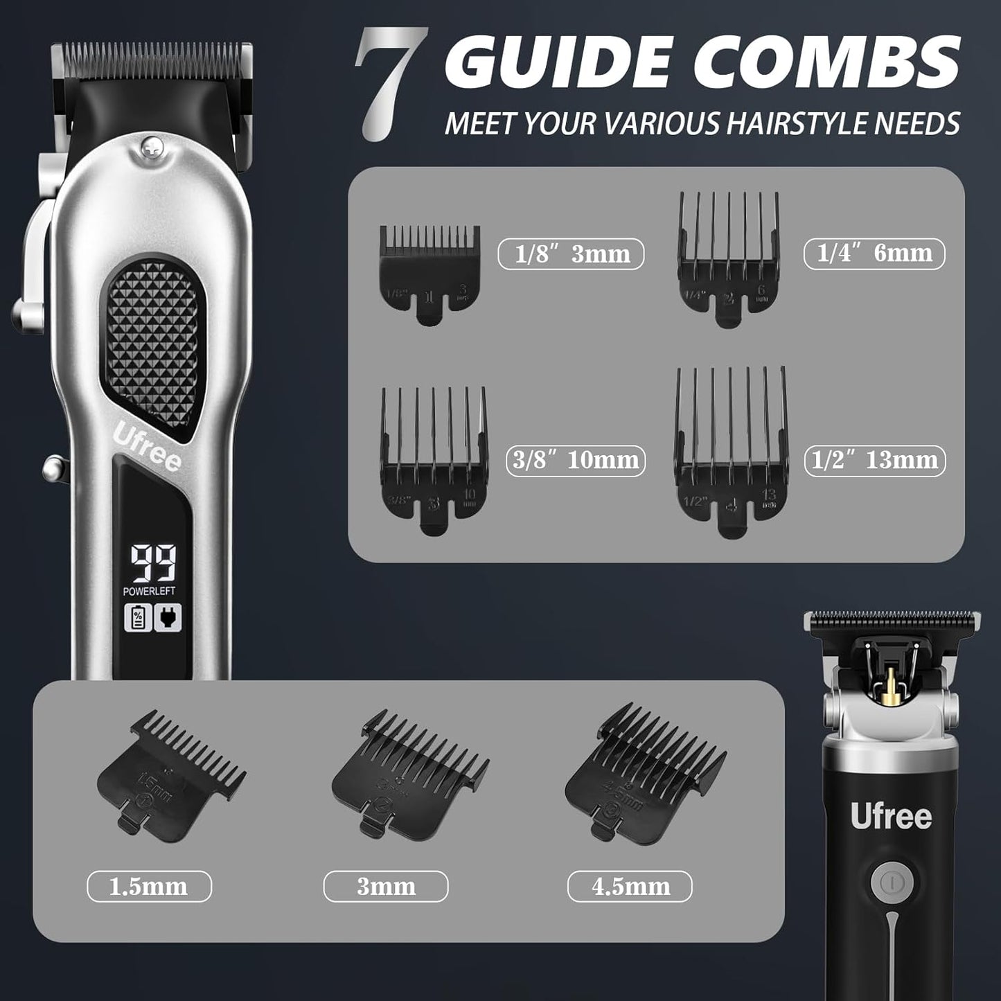 Ufree Hair Clippers for Men, Professional Clippers and Trimmers Set, Cordless Clippers for Hair Cutting, Beard Trimmer, Barber Clippers, Rechargeable Electric Shaver, Gifts for Men