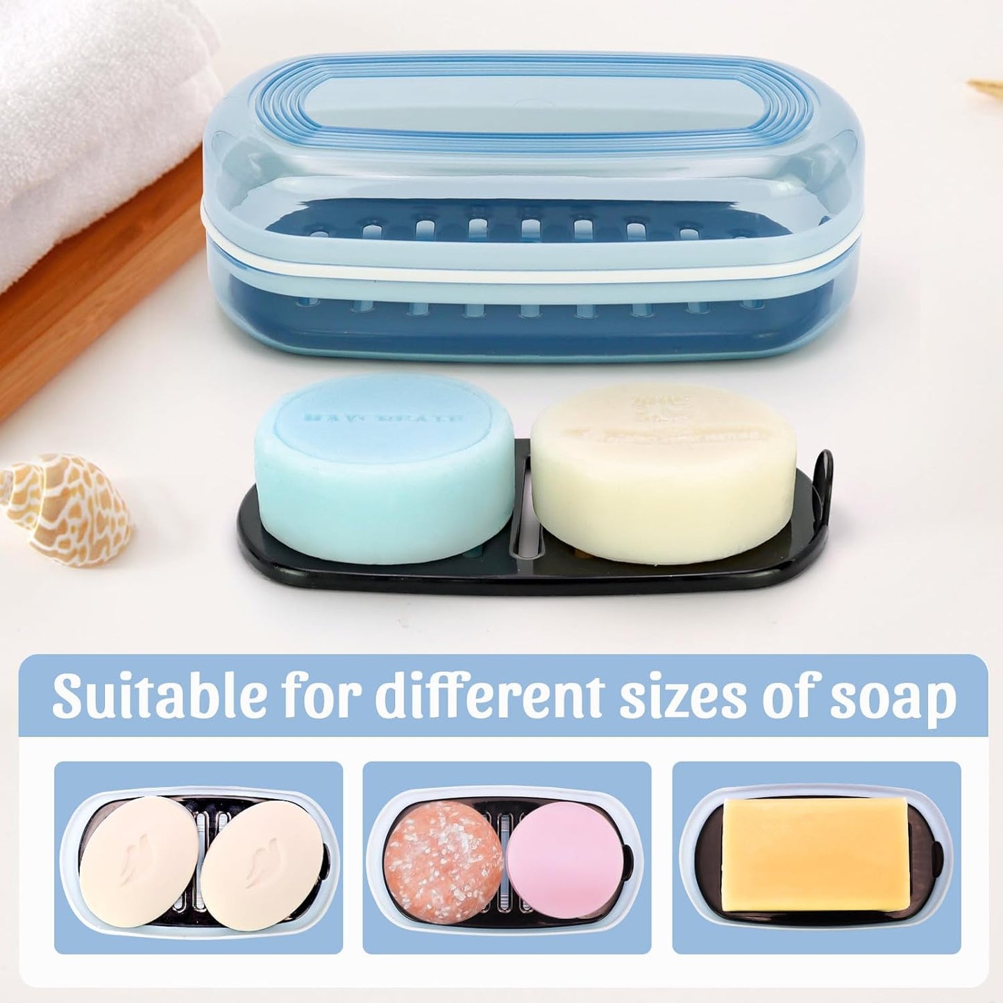 OZNER Clear Travel Soap Case Compatible with Kitsch - Leak-Proof Multi-Use Soap Holder with Draining Layer for Shampoo Bars, Gym, Travel & Camping (Blue,1 Pack