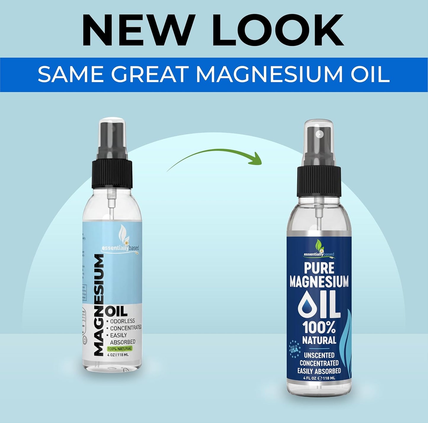 Pure Magnesium Oil Spray 4oz - Topical Magnesium Spray for Sleep Extra Strength - Less Sting - Less Itch - 100% Natural and Organic Oil - Made in USA