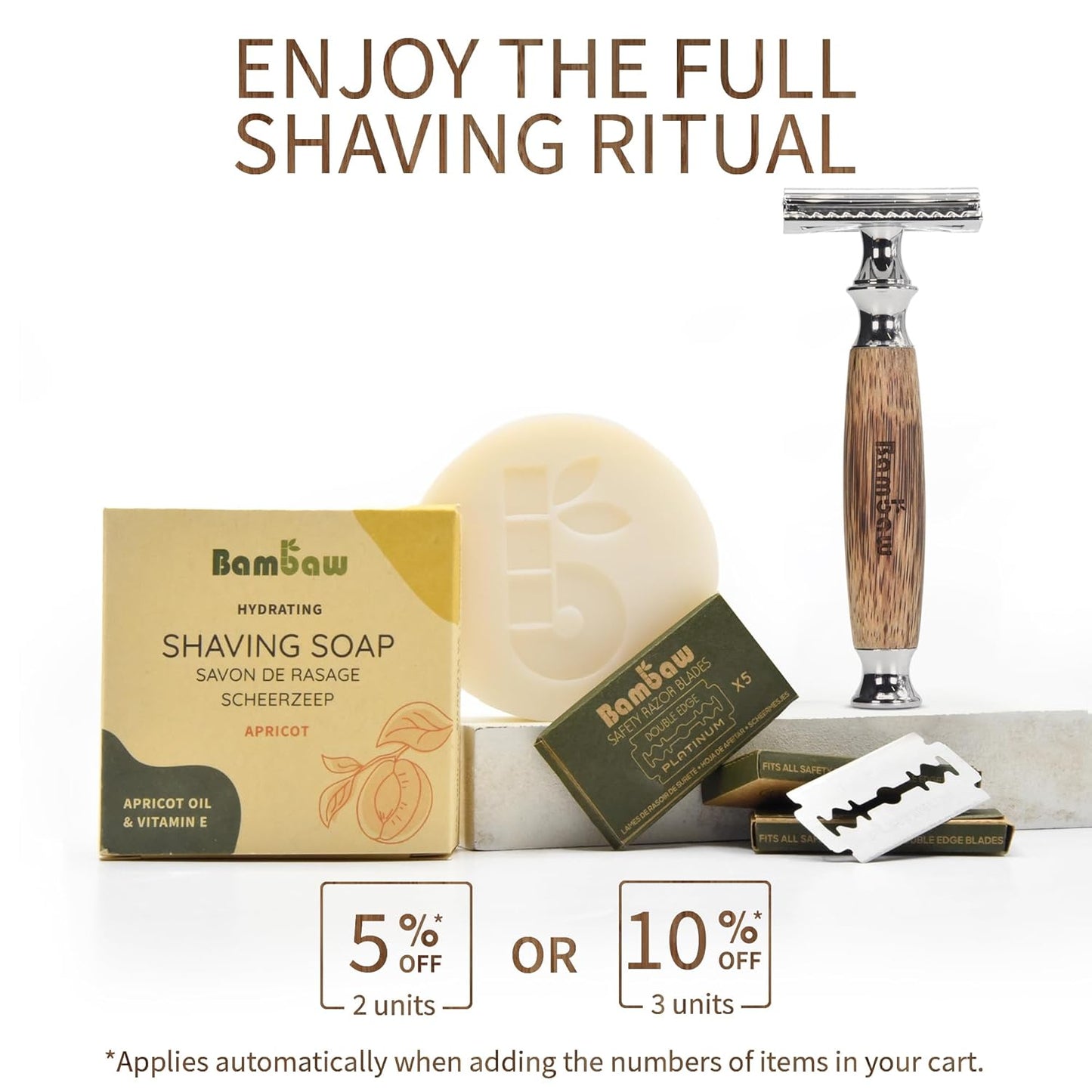 Bambaw Double Edge Safety Razor for Men & Women, Double Edge Razor with 5 Blades, Eco-Friendly Safety Razors, Reusable & Plastic Free – Thick Bamboo Silver