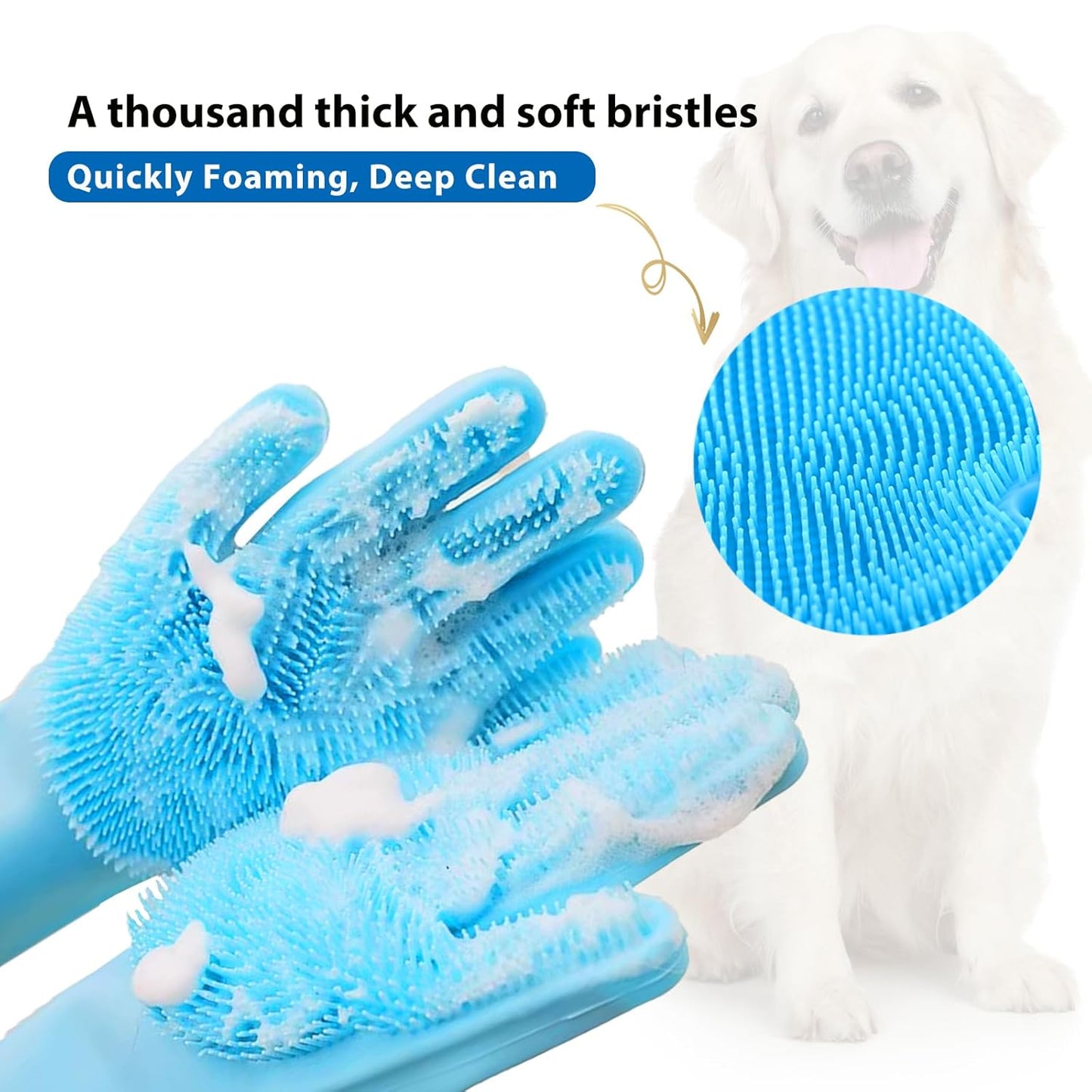 Dog Washing Gloves -Dog Bath Brush - Dog Bath Gloves - Dog Shampoo Brush - Pet Grooming Gloves -Cat Grooming Supplies_ Dog Bath Supplies(1 Pair Blue
