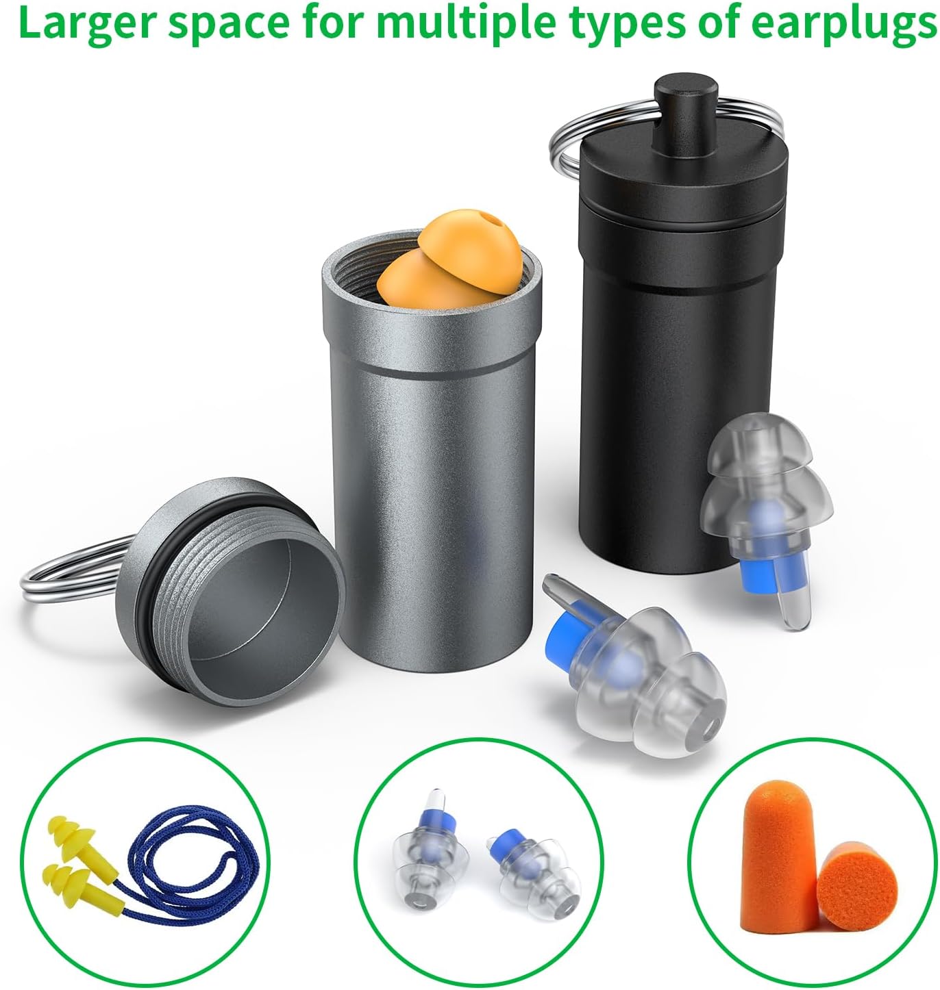 Portable Ear Plug Carrying Case, Urekt Waterproof Metal Earplug Case Keychain Container Holder(2 Pack)
