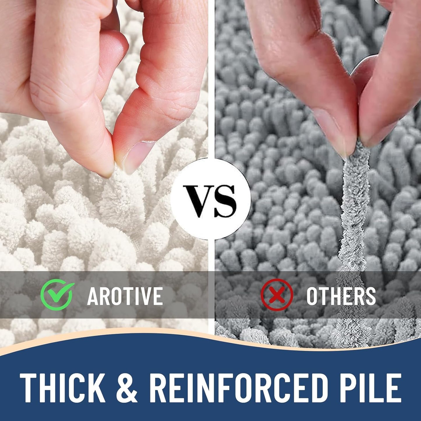 Arotive Luxury Chenille Bathroom Rug Mat, Extra Soft Thick Absorbent Shaggy Bath Rugs, Non-Slip Machine Wash Dry, Plush Bath Mats for Bathroom, Shower and Tub, 70x24, Ivory