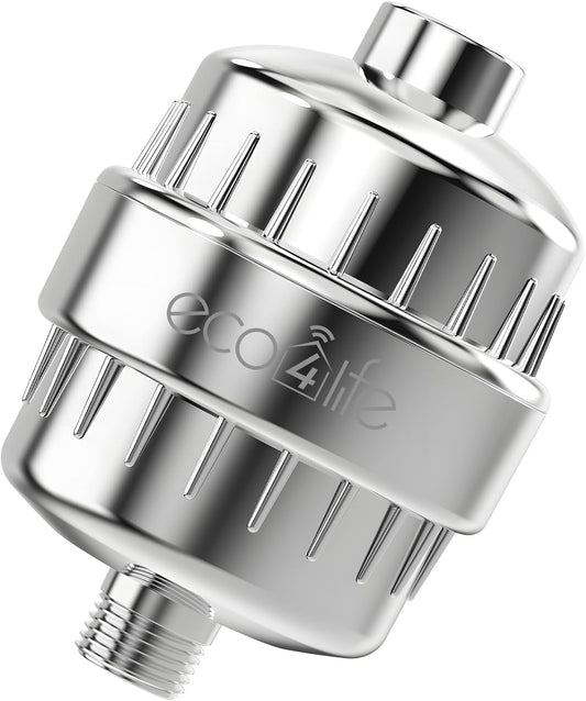 eco4life Shower Filter - 25 Stage Shower Head Filter for Hard Water, Removes 99% of Chlorine & Heavy Metal, Improves Skin & Hair, Built-In Turbine Fan, Fits Most Bathroom, Bathtub Showers (1 filter)